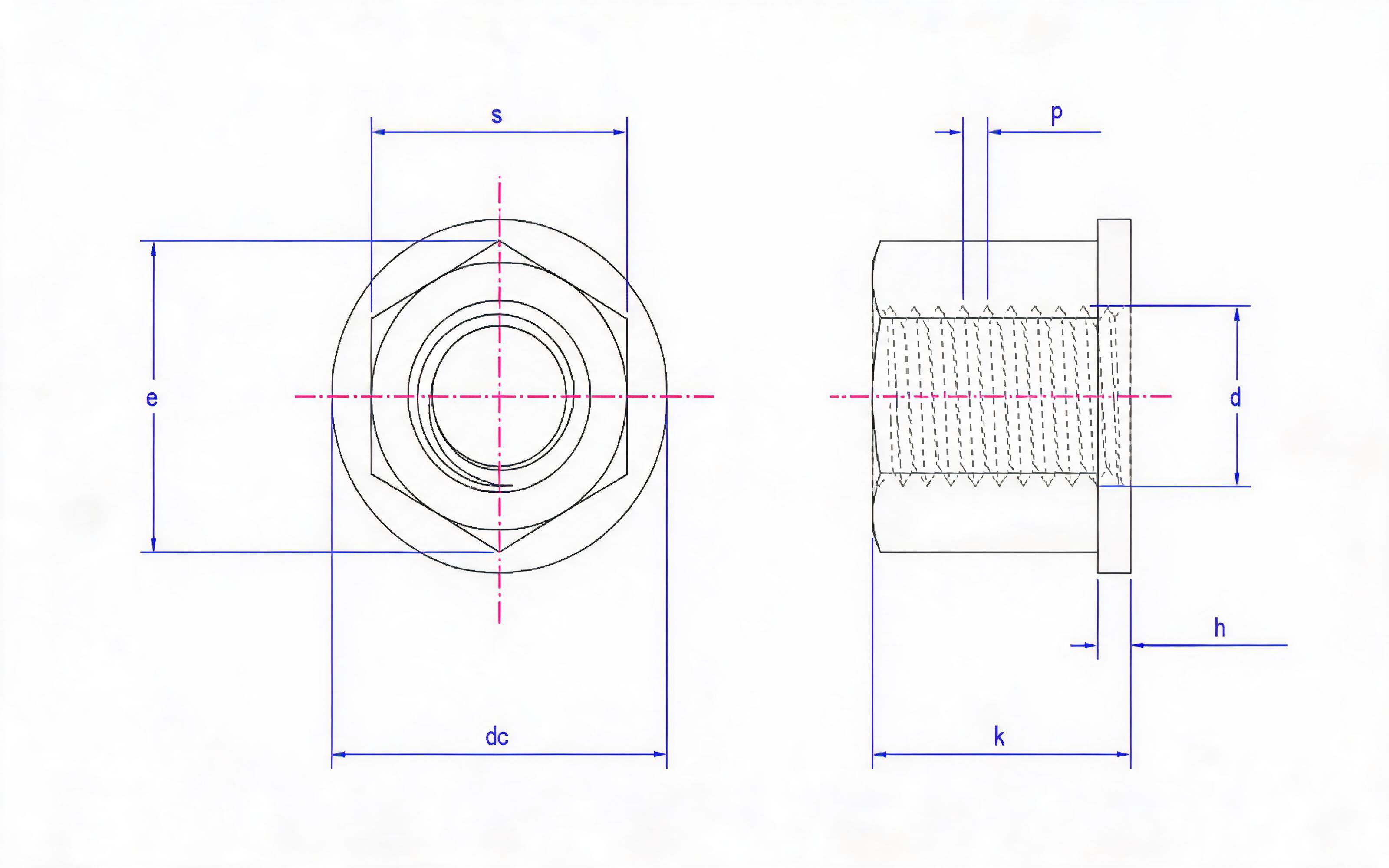 D thick hexagon nut with spacer Standard Drawing