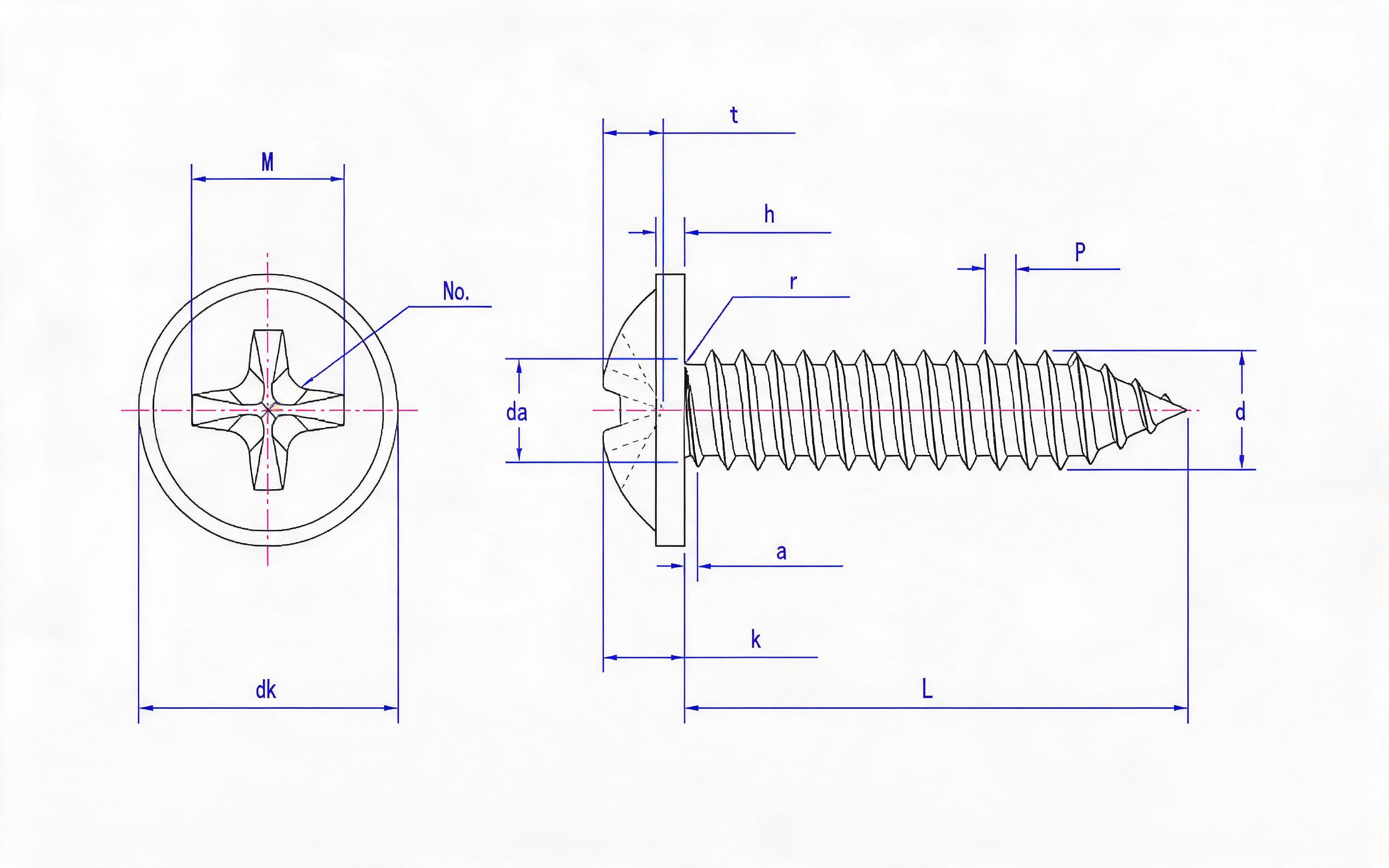 Cross recessed round head flange self-tapping screw Type C Standard Drawing