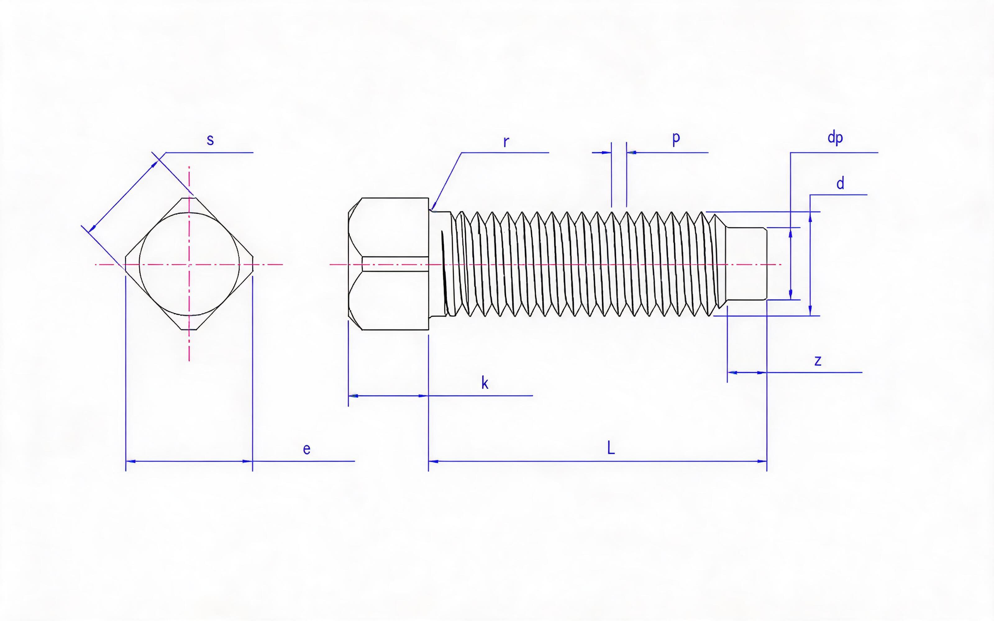 LARGE SQUARE HEAD CYLINDRICAL END SET SCREW Standard Drawing