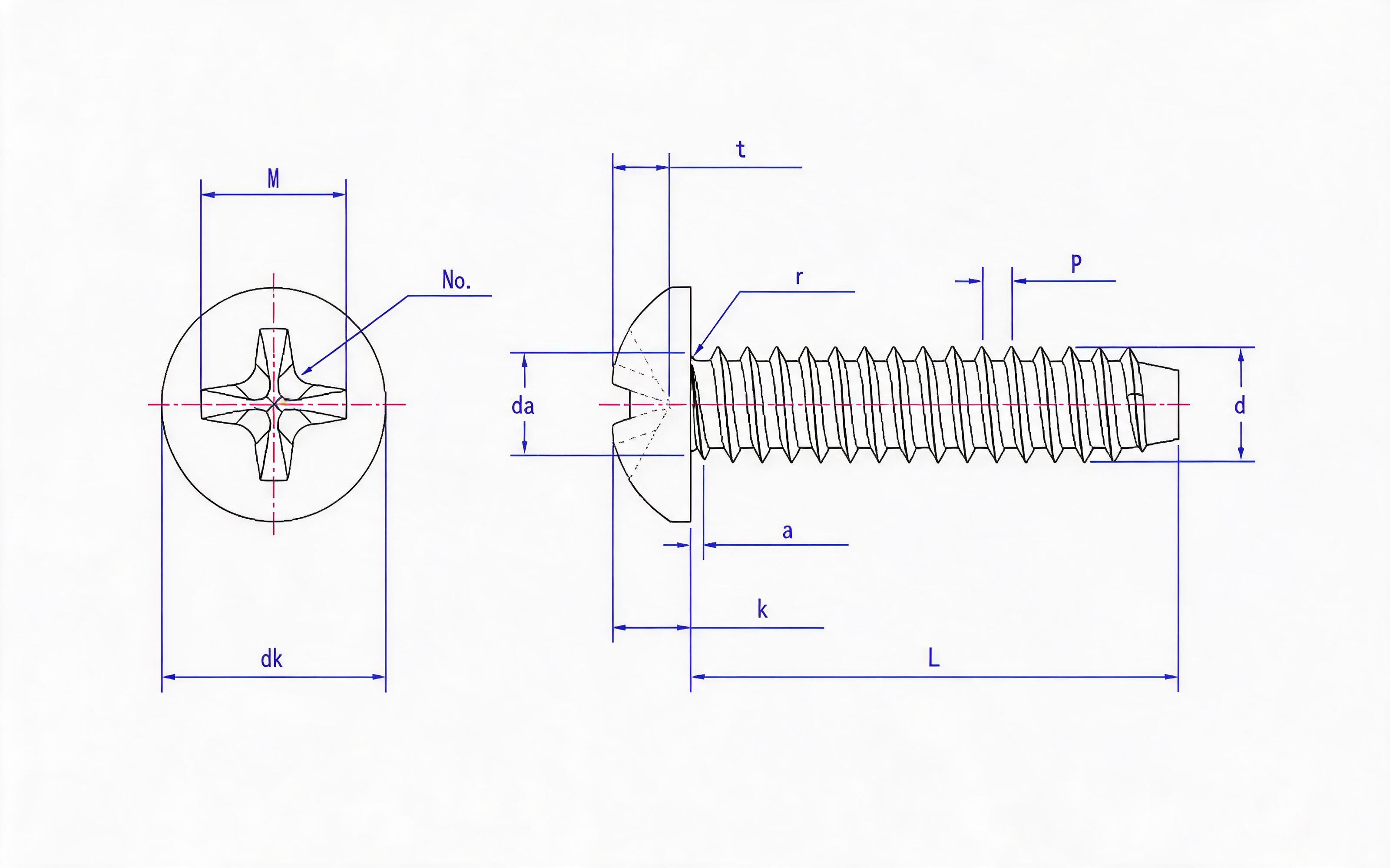 Cross recessed panhead self-tapping screw F-type Standard Drawing