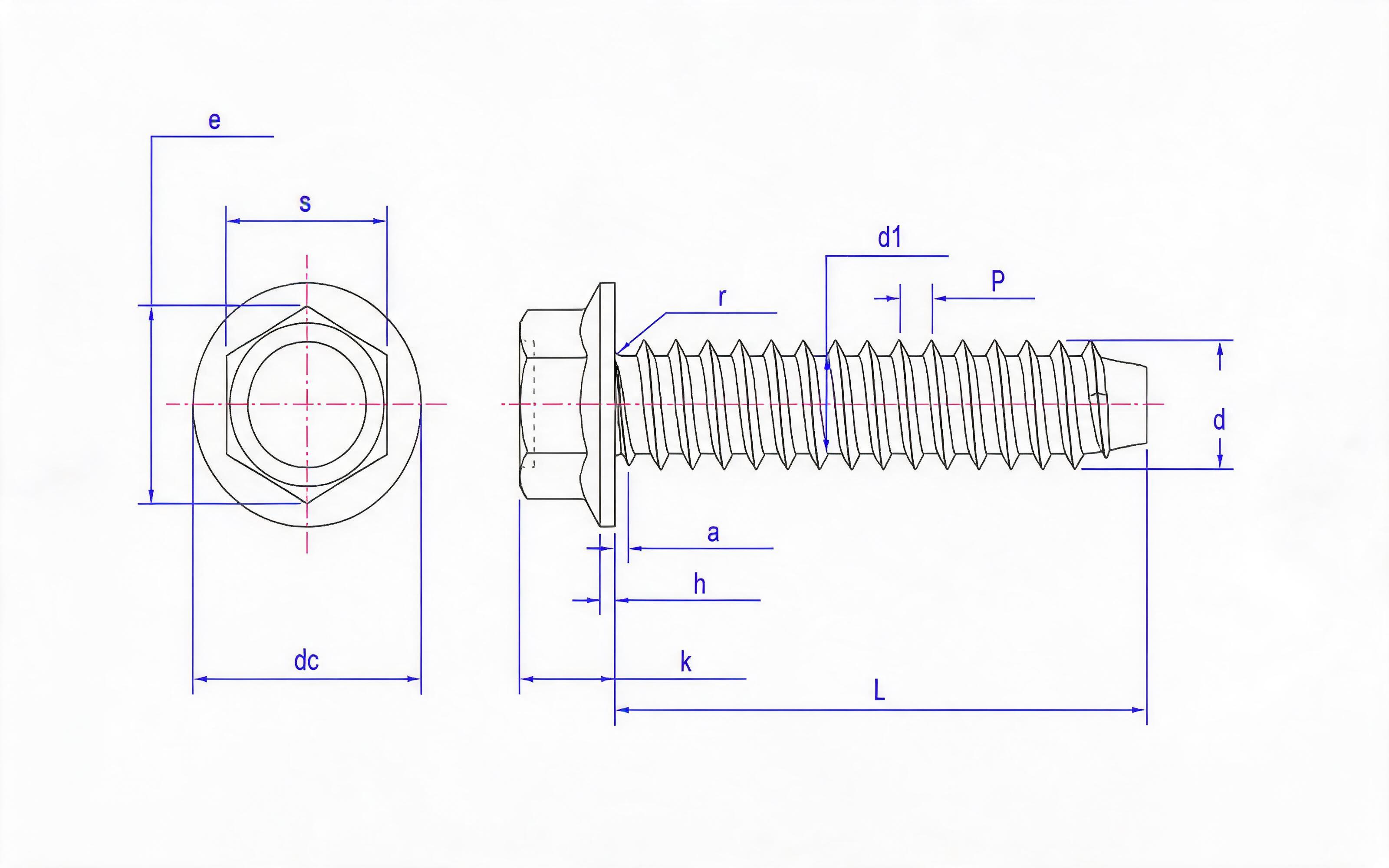 Hexagon flange self-tapping screw type F Standard Drawing