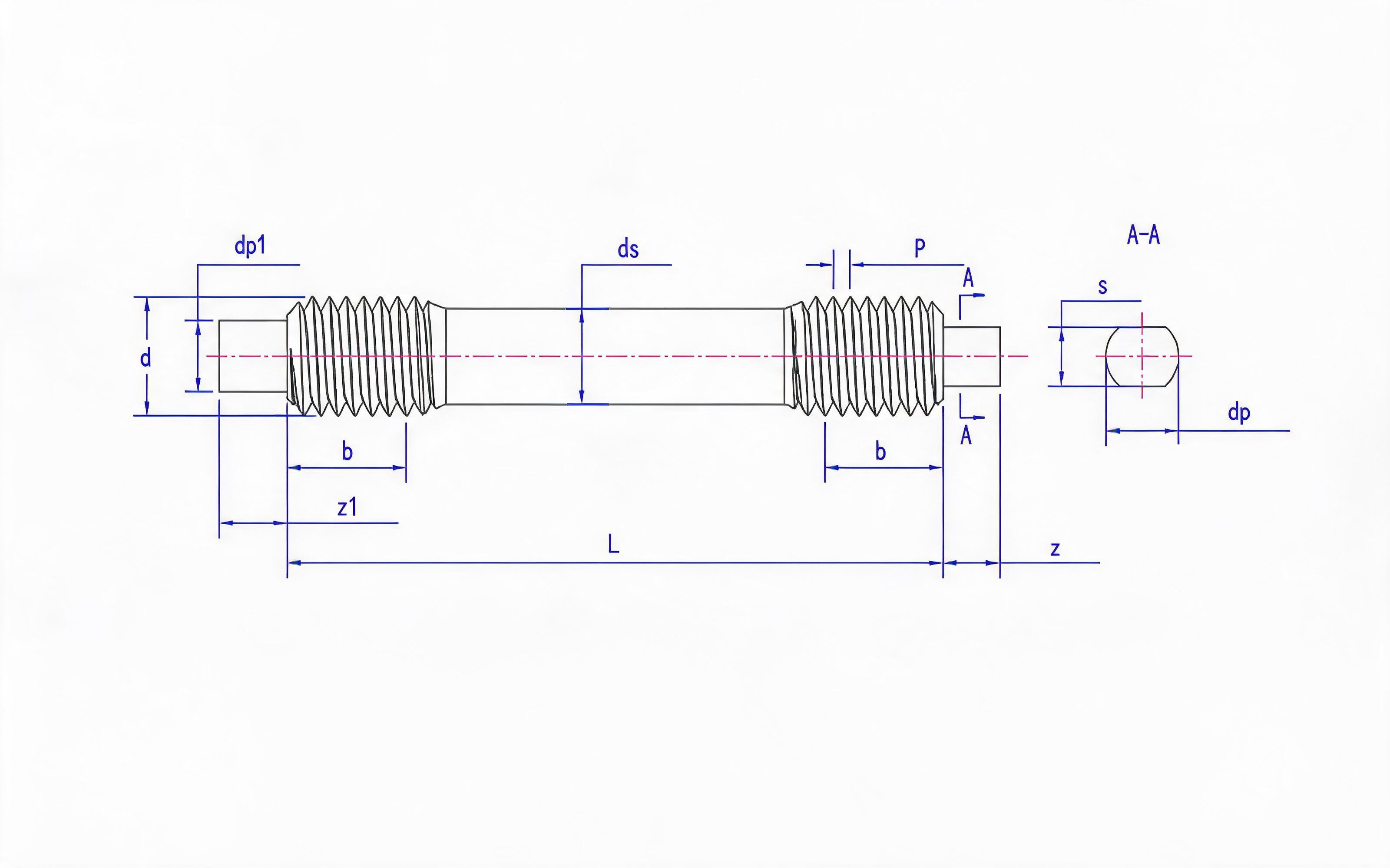 SD double-head equal-length thread stud (d ≤ 56mm) Table 1 Standard Drawing