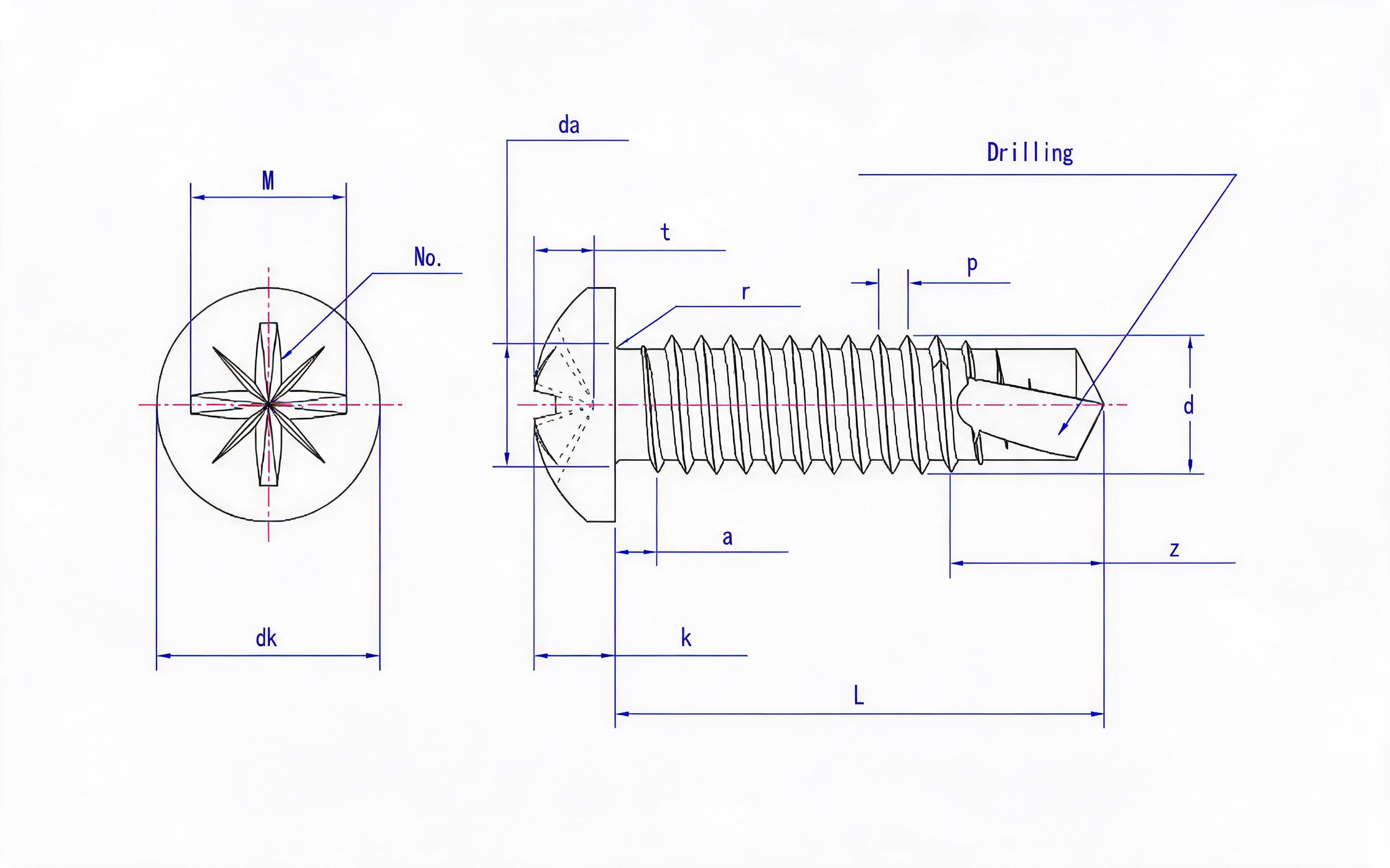 Mitre recessed panhead self-tapping screw (Z type) Standard Drawing