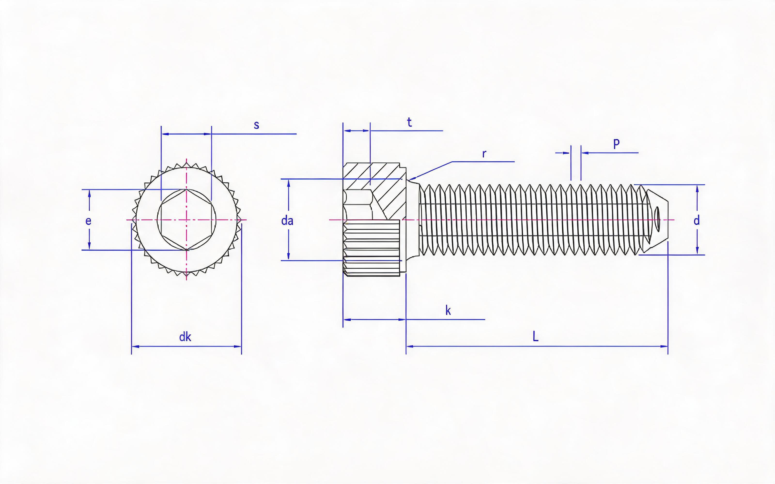 Knurled hexagon socket head triangular lock screw Standard Drawing