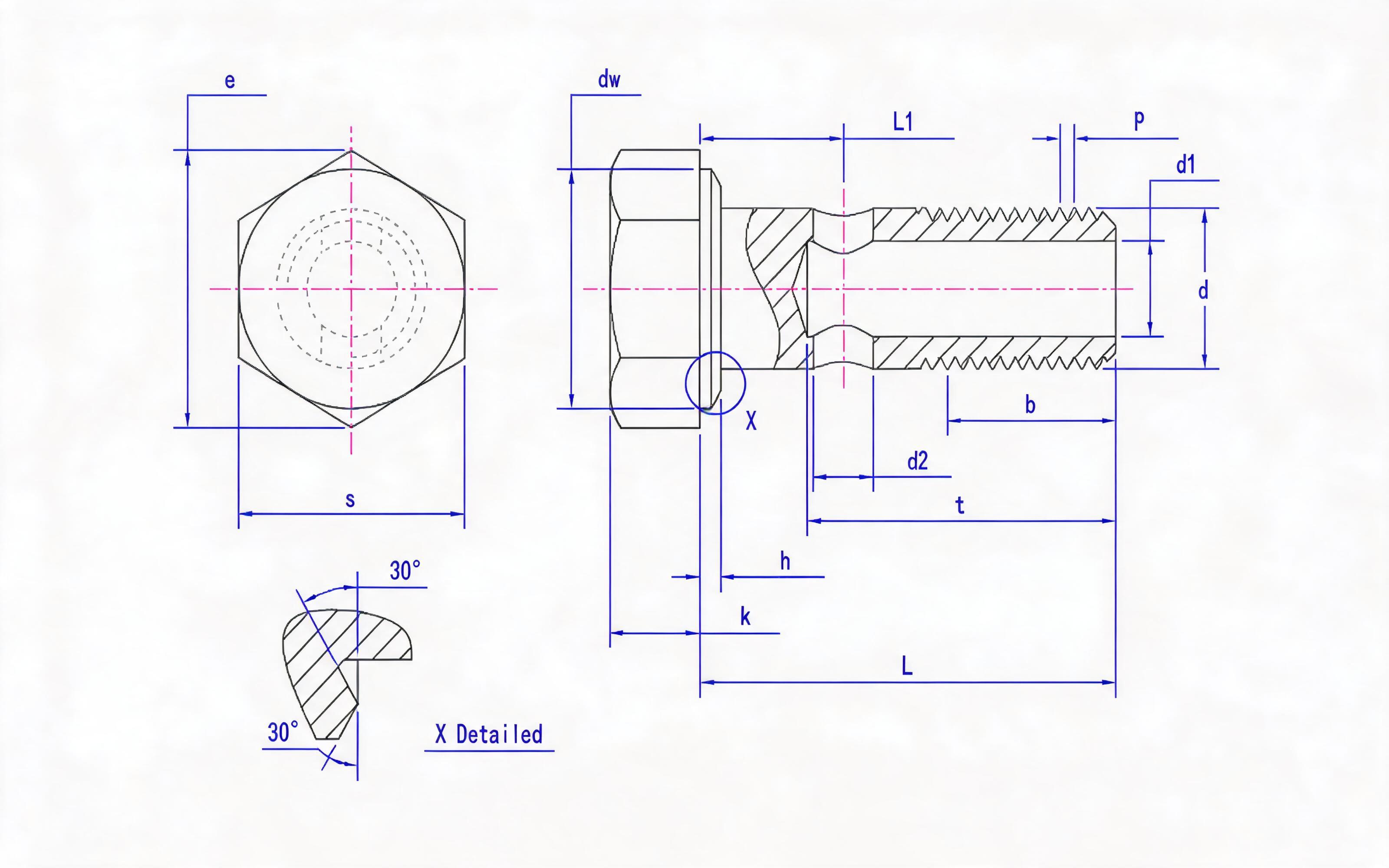 Ferrule-type hinged hexagon bolt Standard Drawing