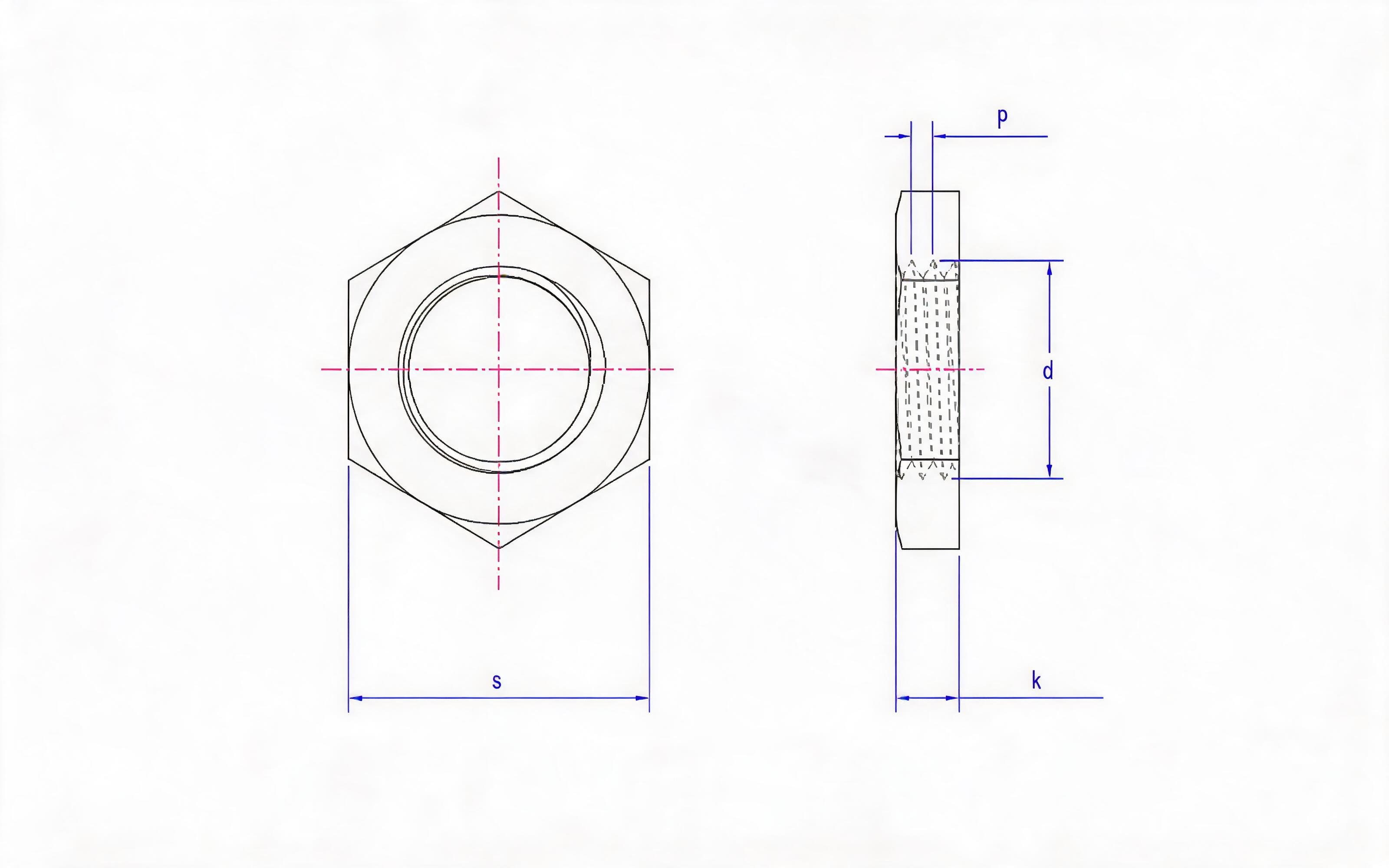 Hexagon thin nut for ferrule fitting Standard Drawing