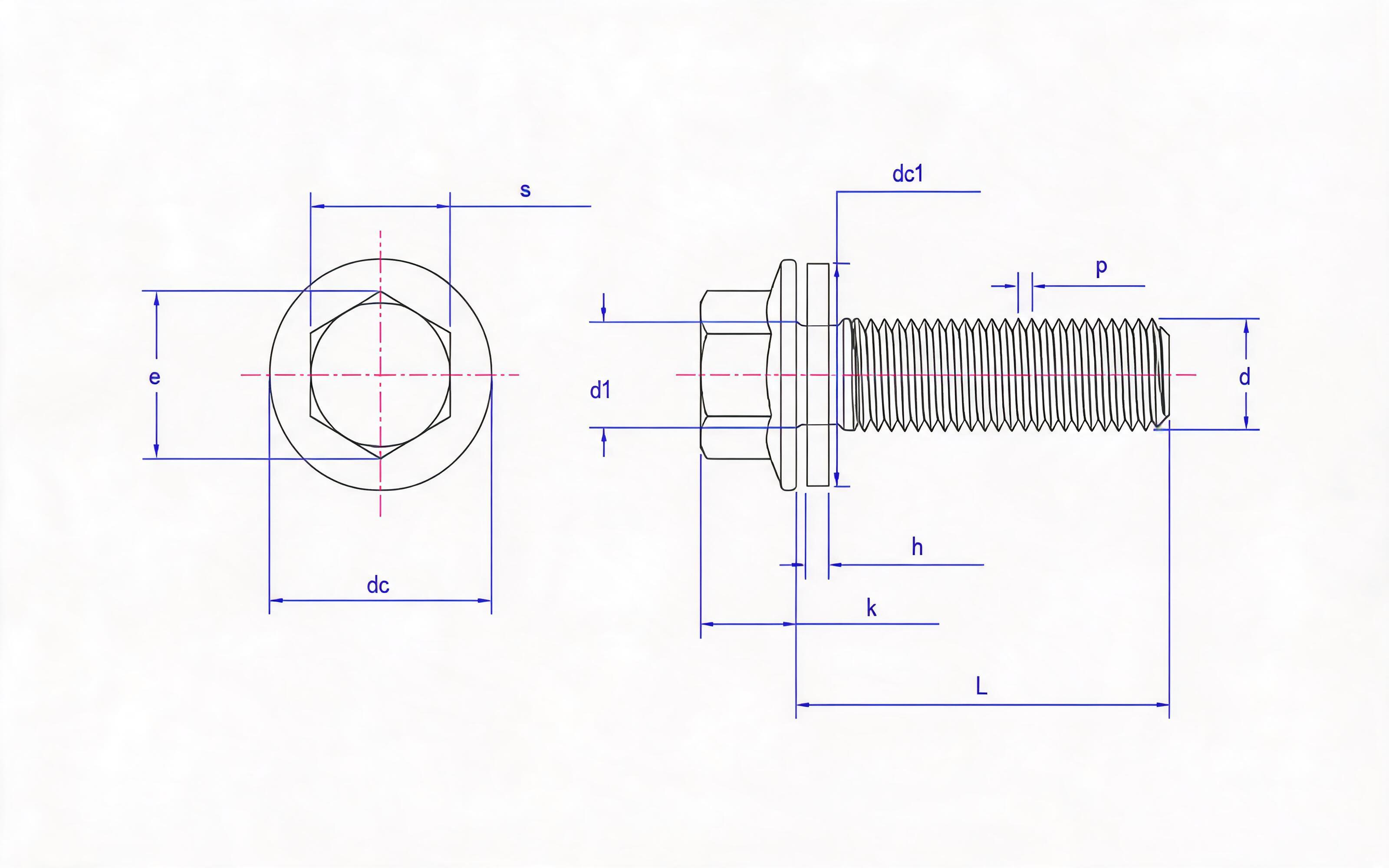 Hexagon flange bolt small series fine thread (U-shaped) and flat washer combination Standard Drawing