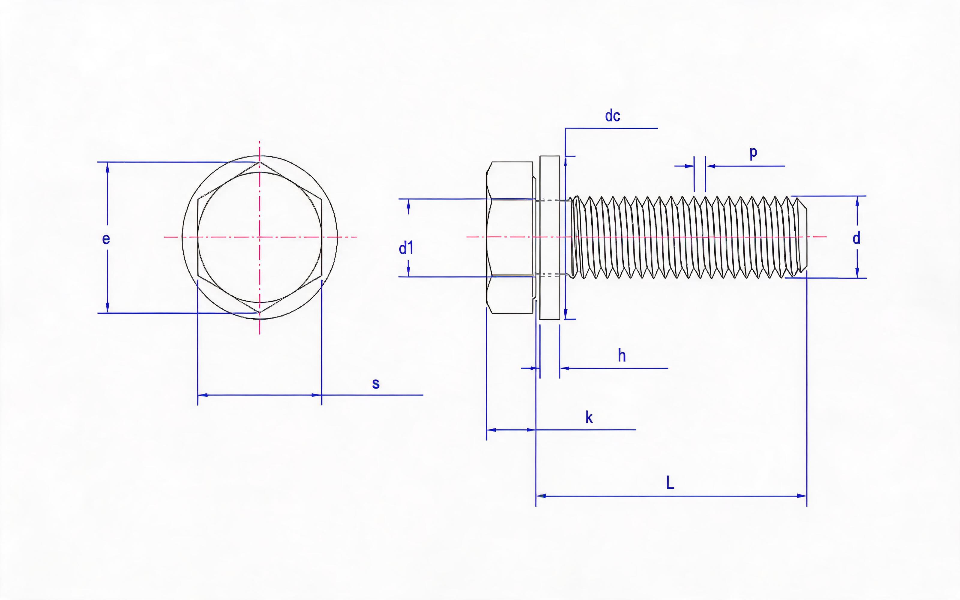 Hexagon bolt and flat washer combination (ISO 4014) Standard Drawing