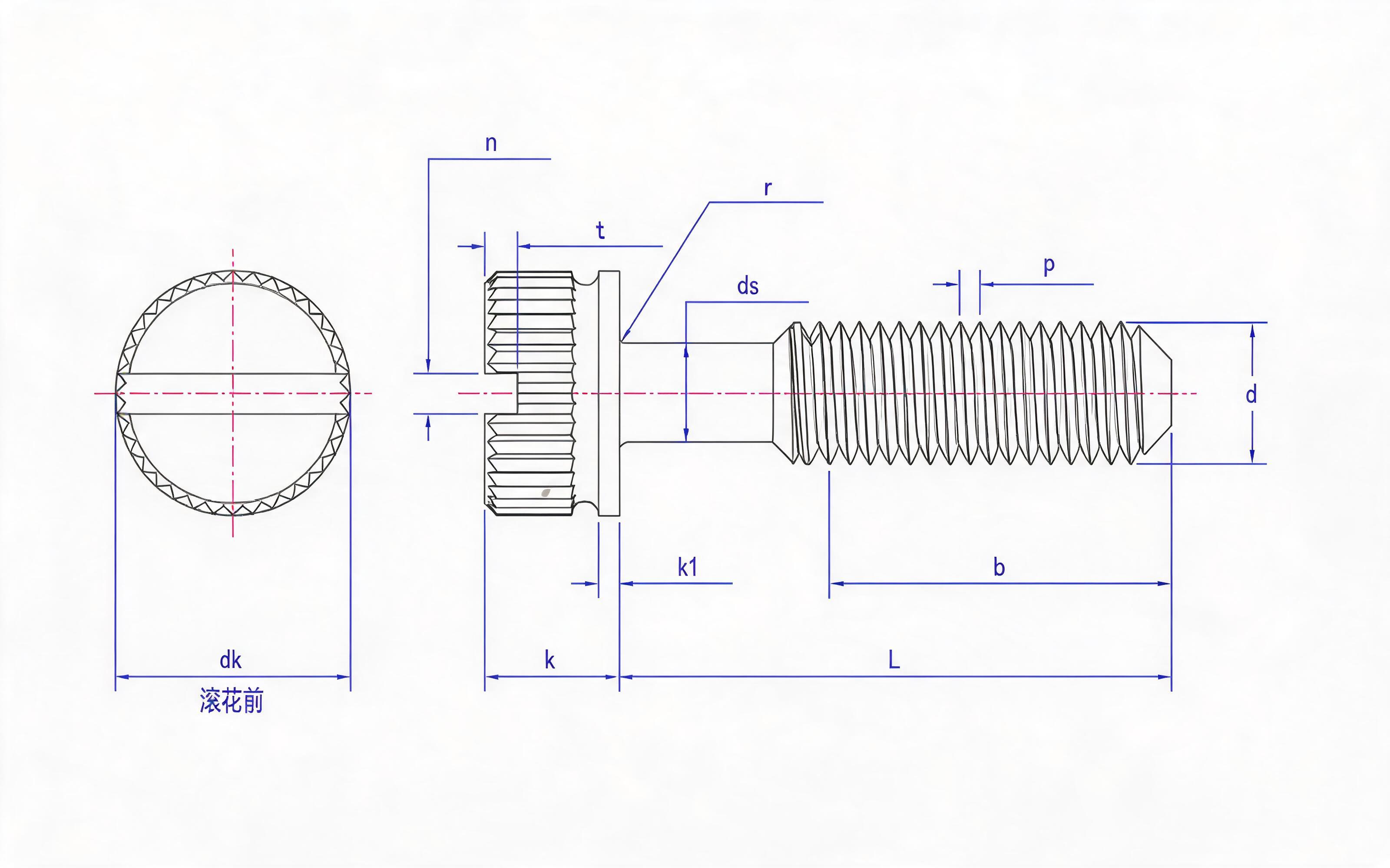 Knurled head screw type A Standard Drawing