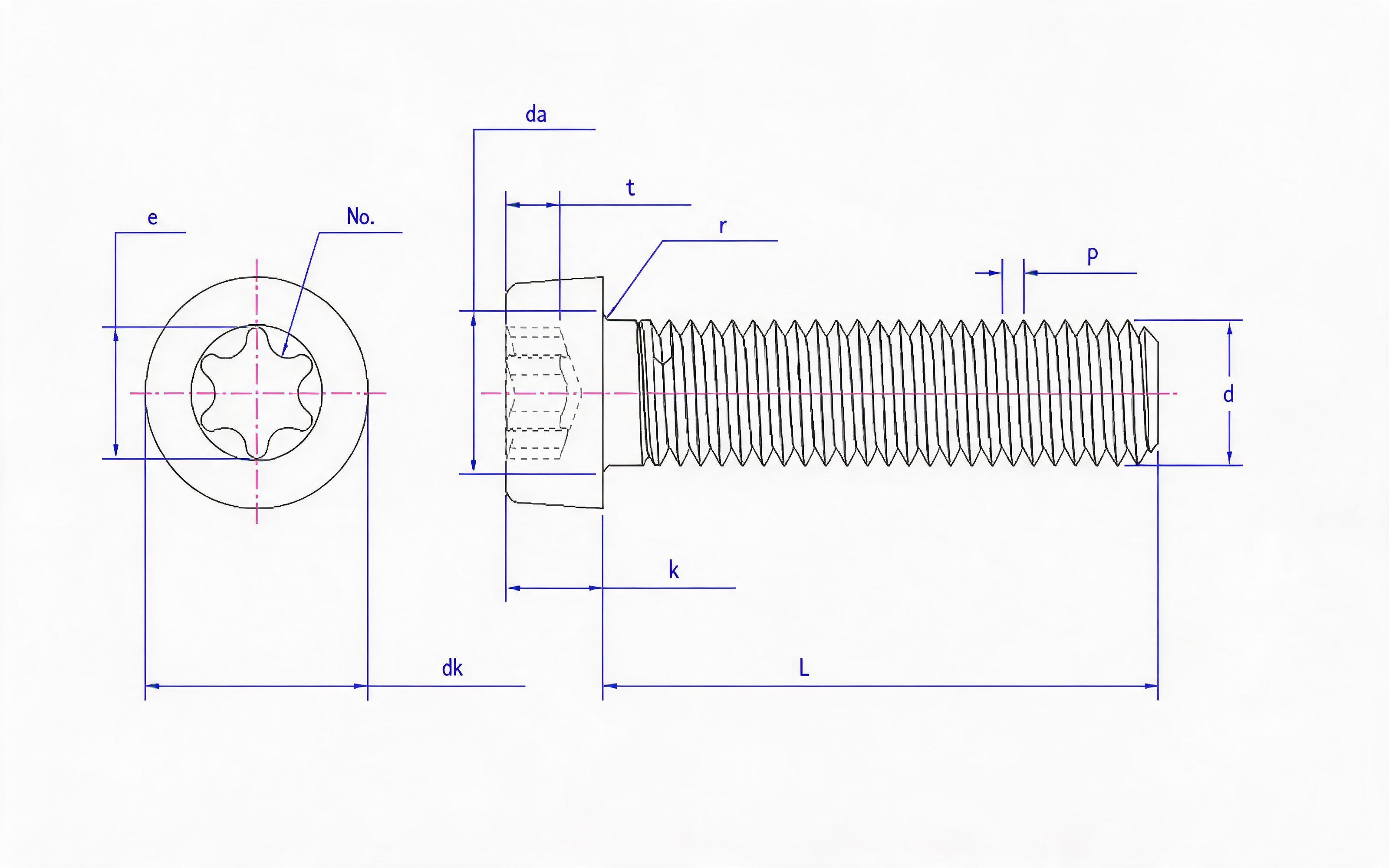 Torx slotted short cheese head screw Standard Drawing