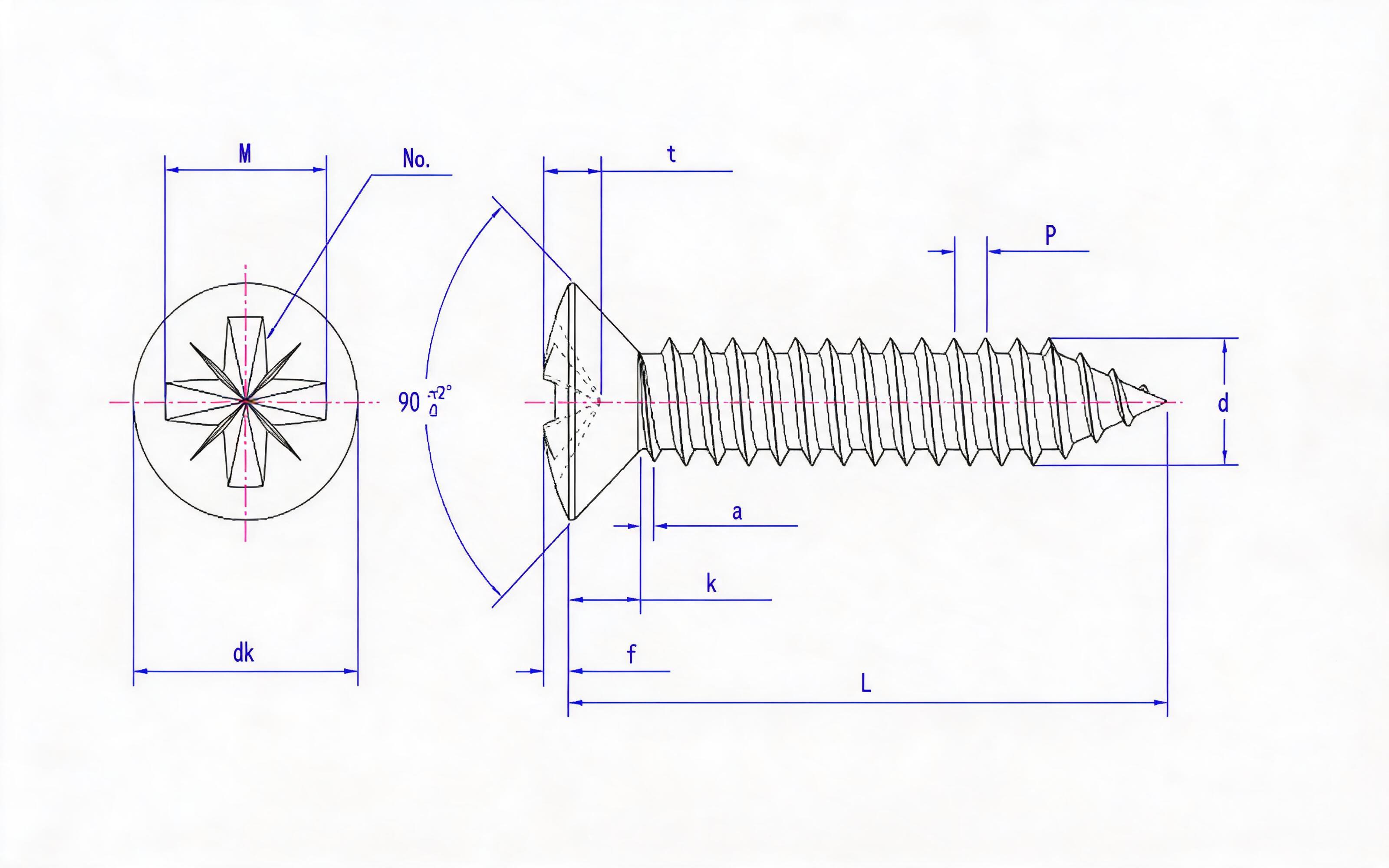 Type C countersunk head self-tapping screw with herringbone groove Standard Drawing