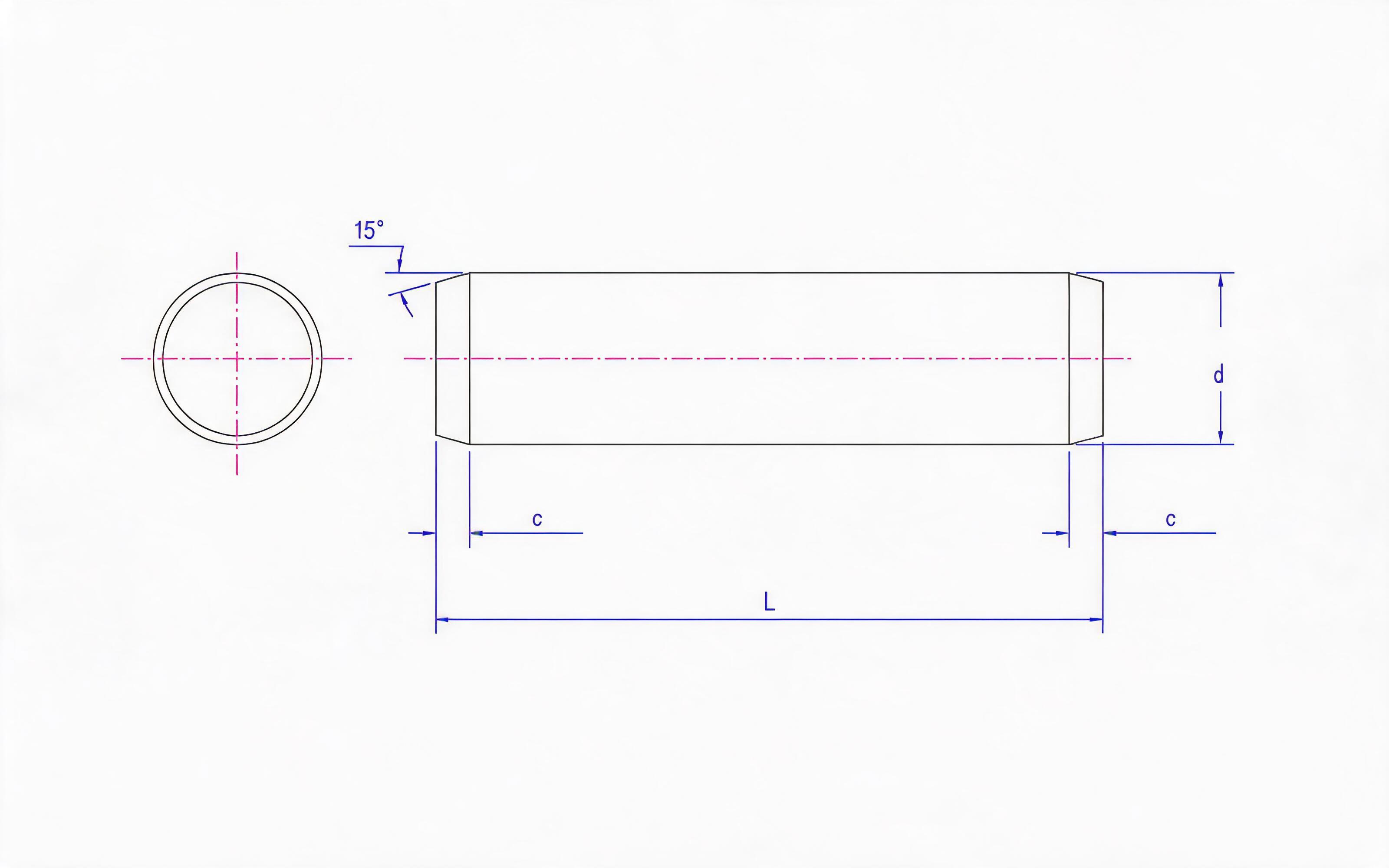 Cylindrical Pin, Unhardened Steel and Austenitic Stainless Steel (d h8) Standard Drawing