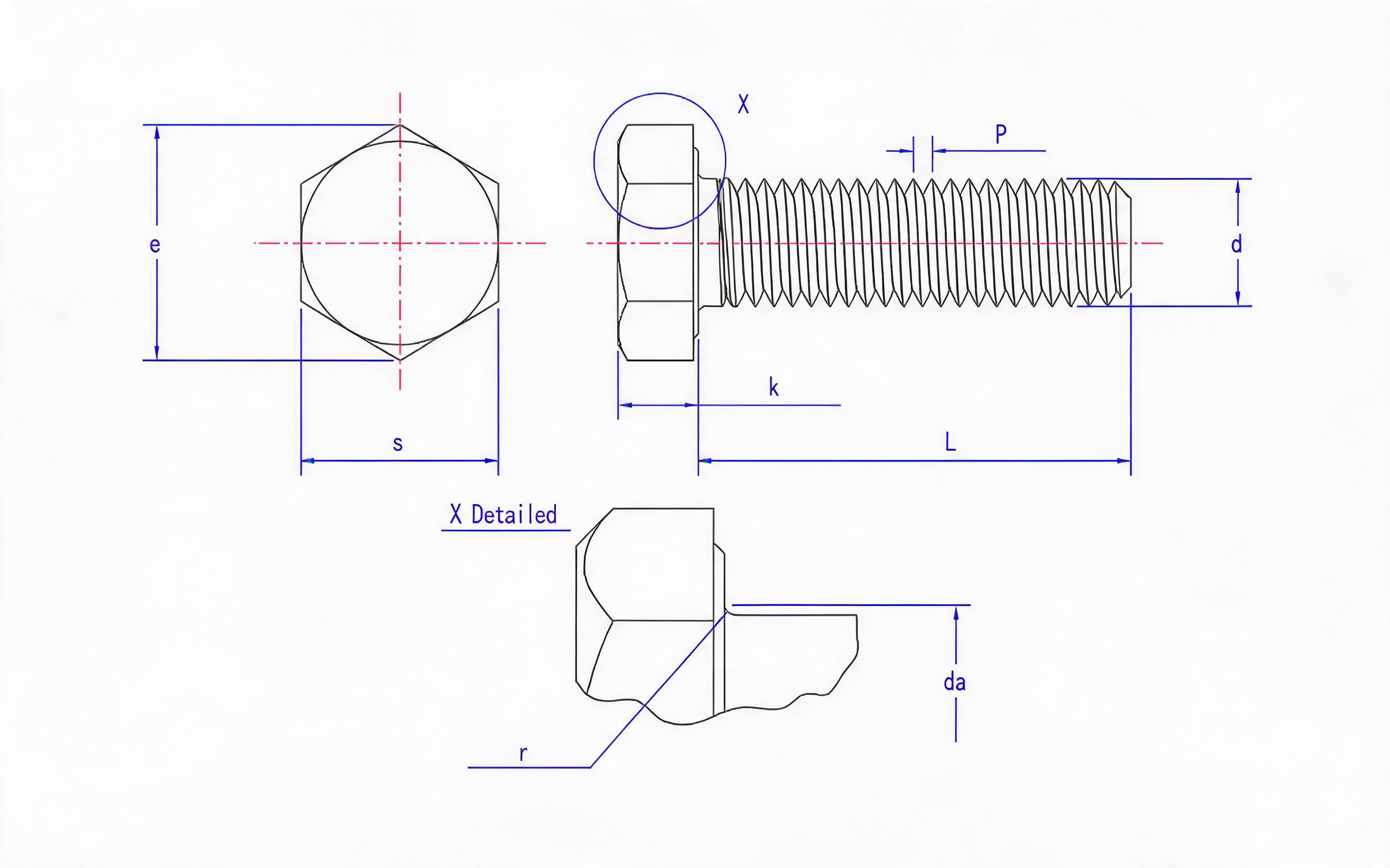 Full thread hexagon bolt Standard Drawing