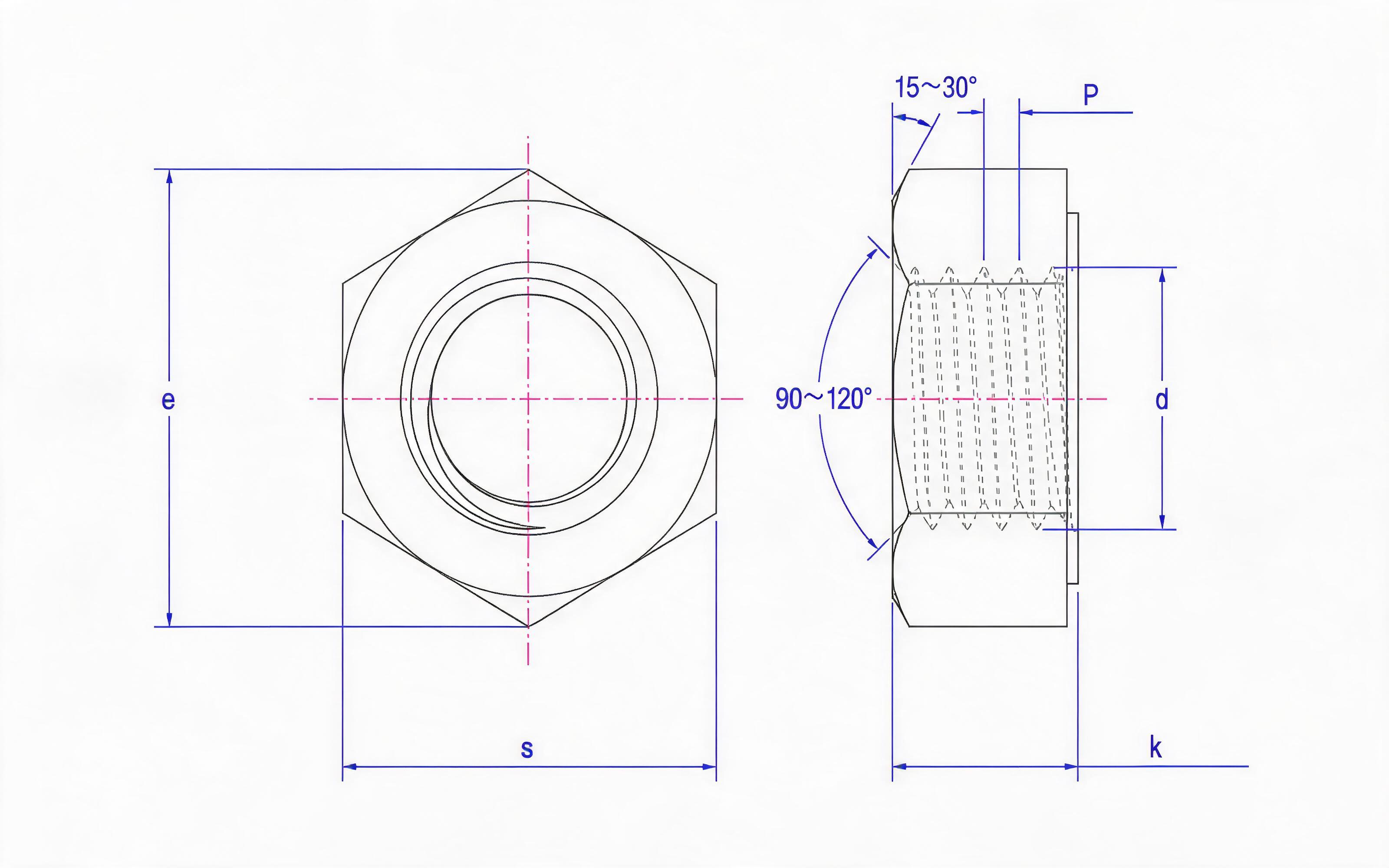 Type 2 single chamfered hexagon nut Standard Drawing