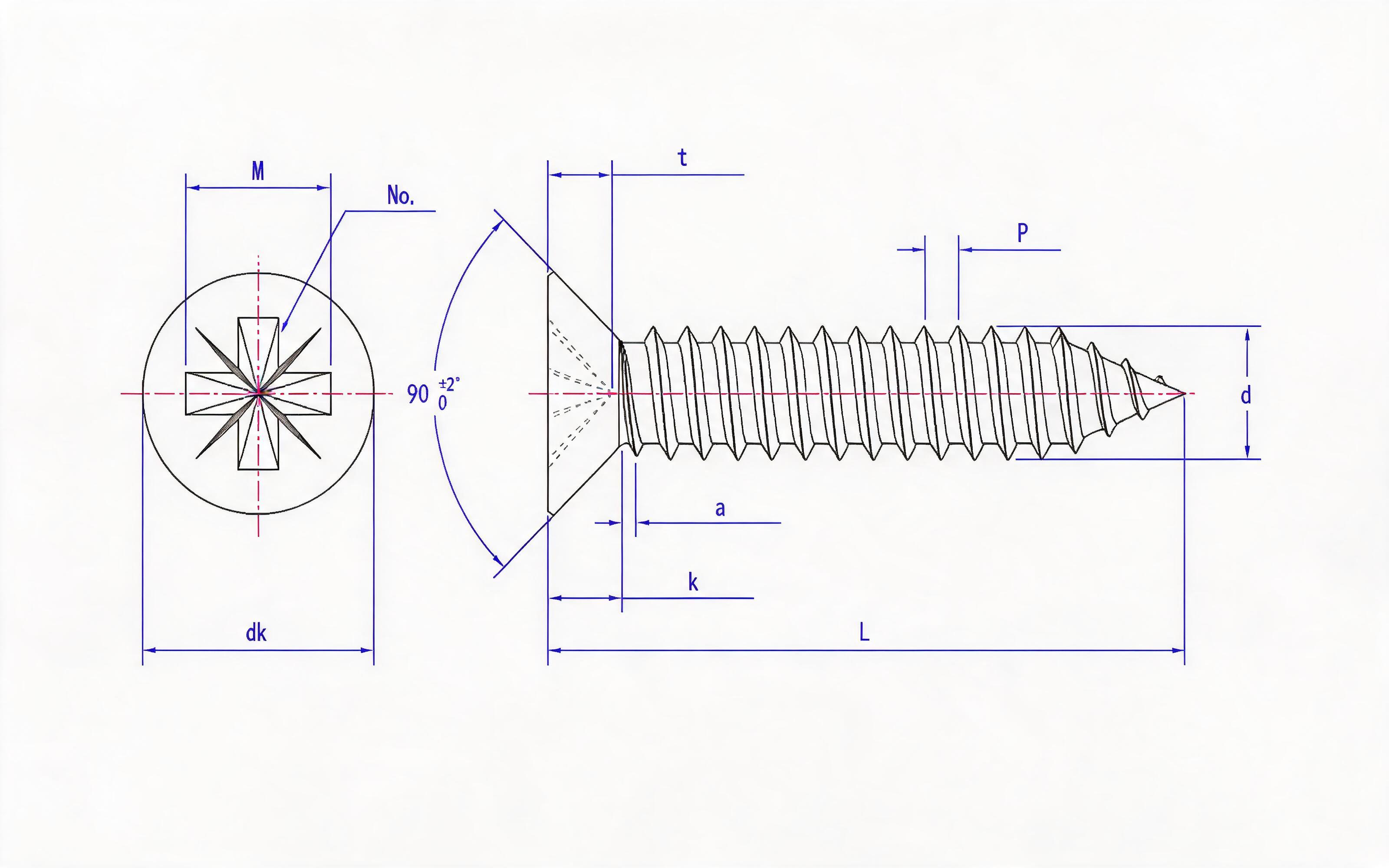 Type C countersunk head self-tapping screw with herringbone groove Standard Drawing