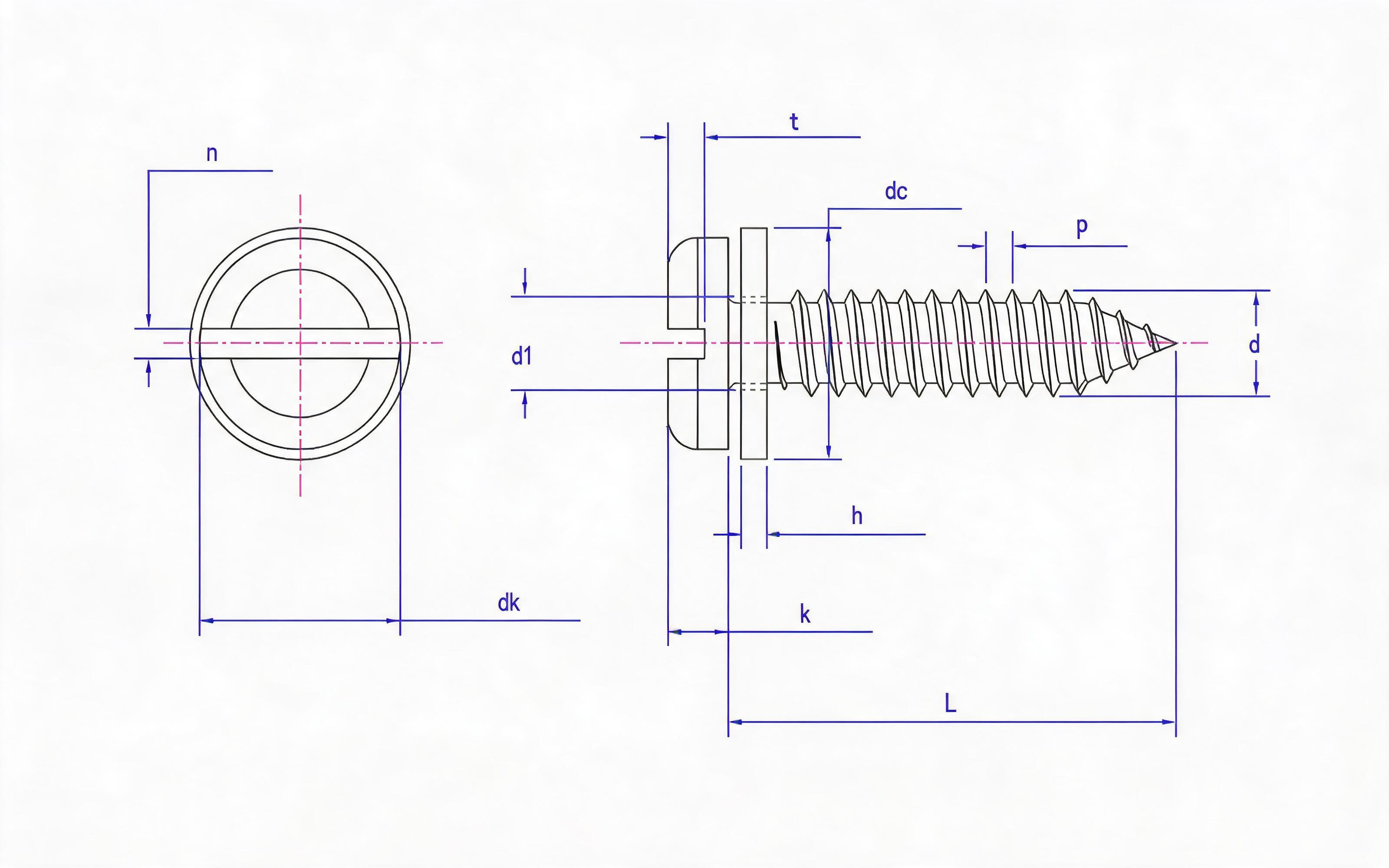 Slotted panhead self-tapping screw and flat washer combination type C Standard Drawing