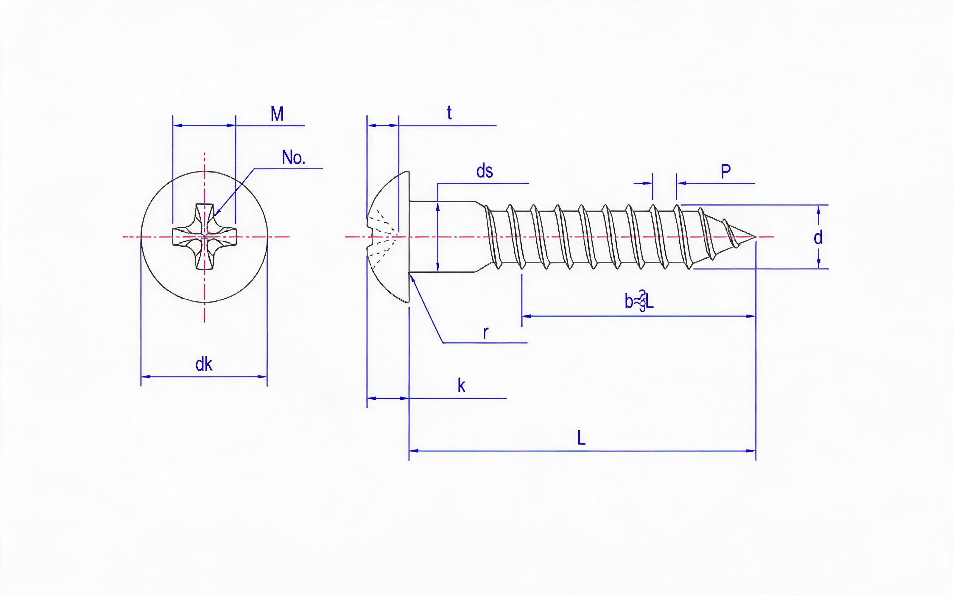 Cross recessed round head wood screw Standard Drawing