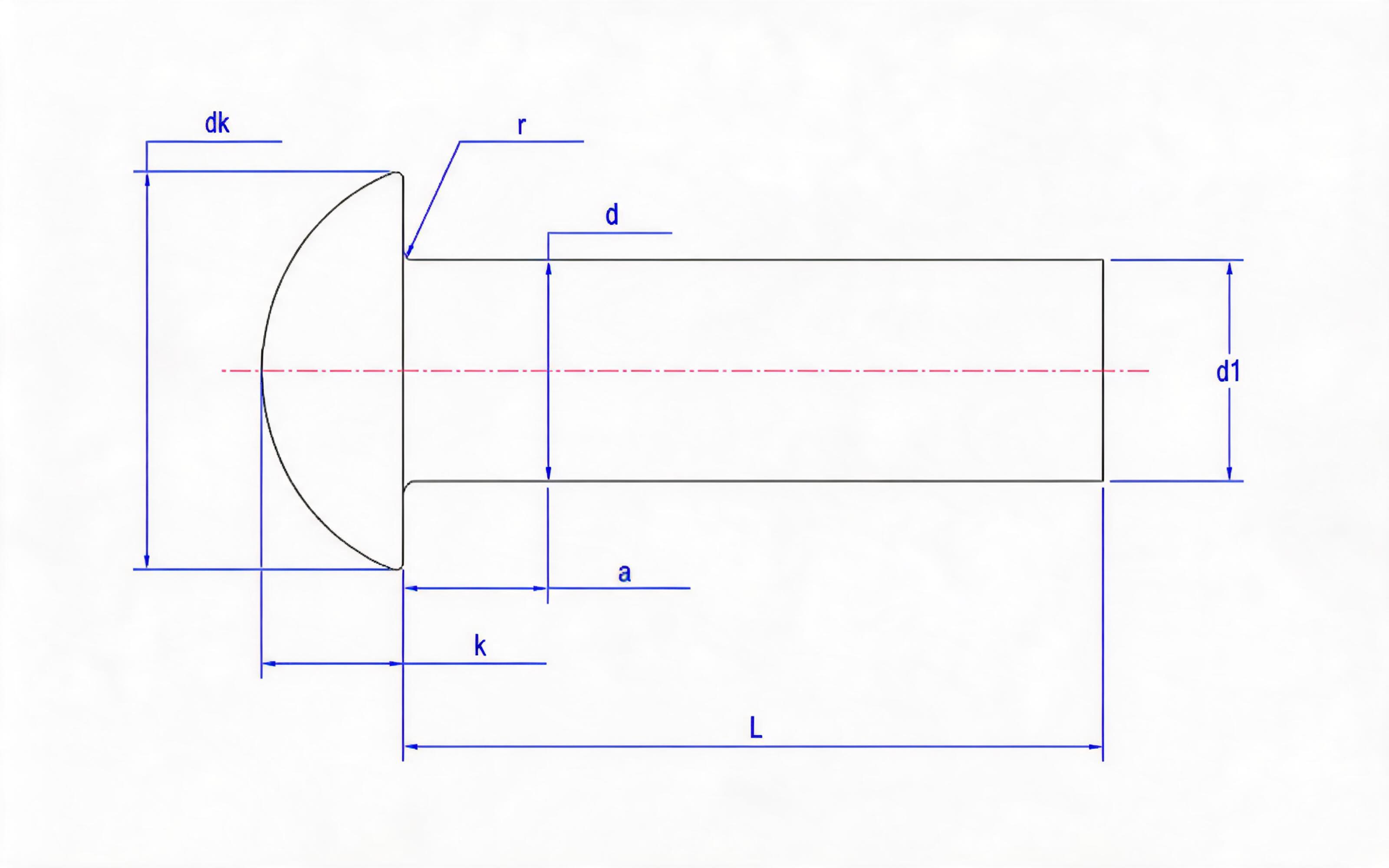 Round head rivets (diameter 10 to 36 mm) Standard Drawing