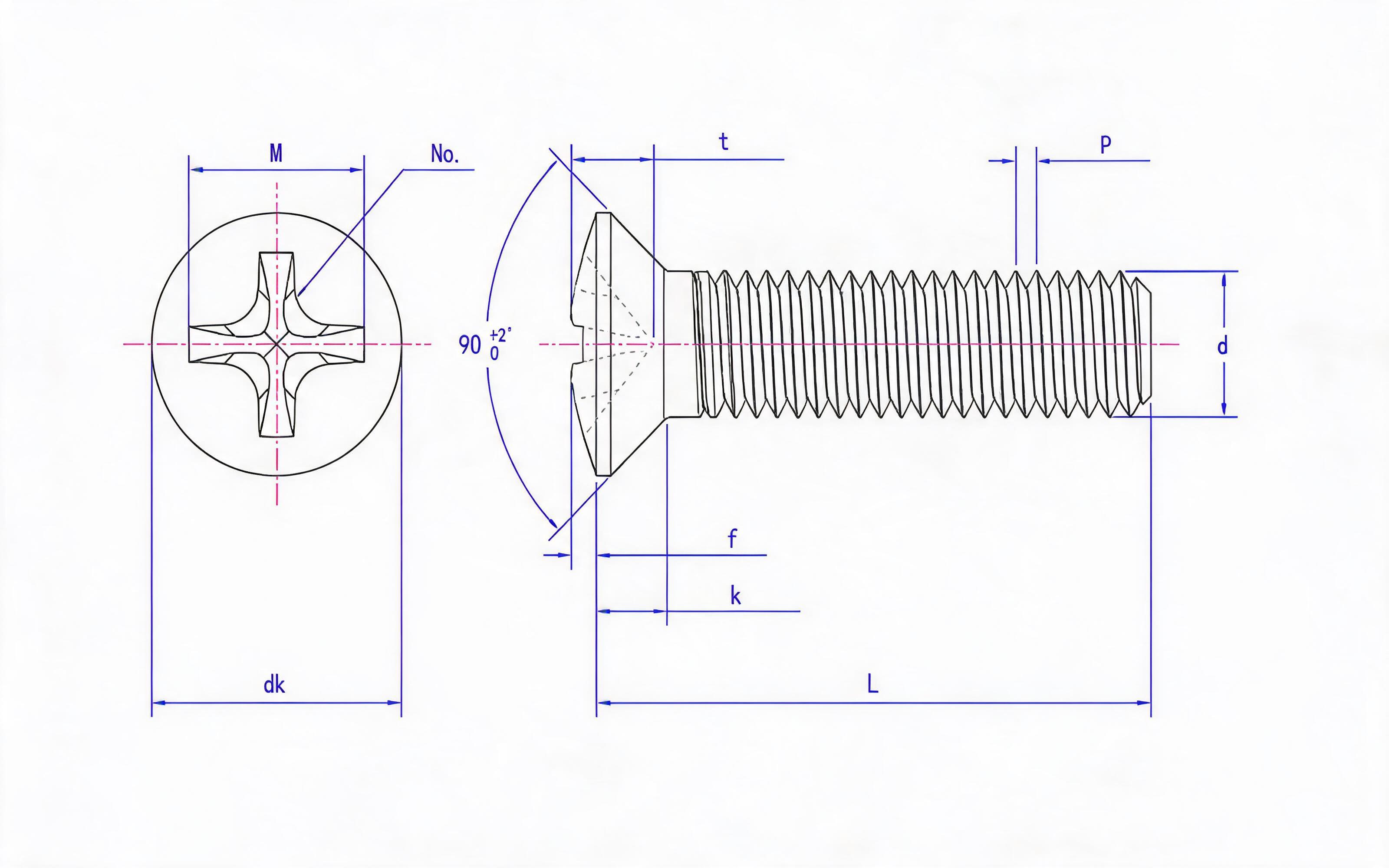 Cross recessed countersunk head screw (H-groove) Standard Drawing