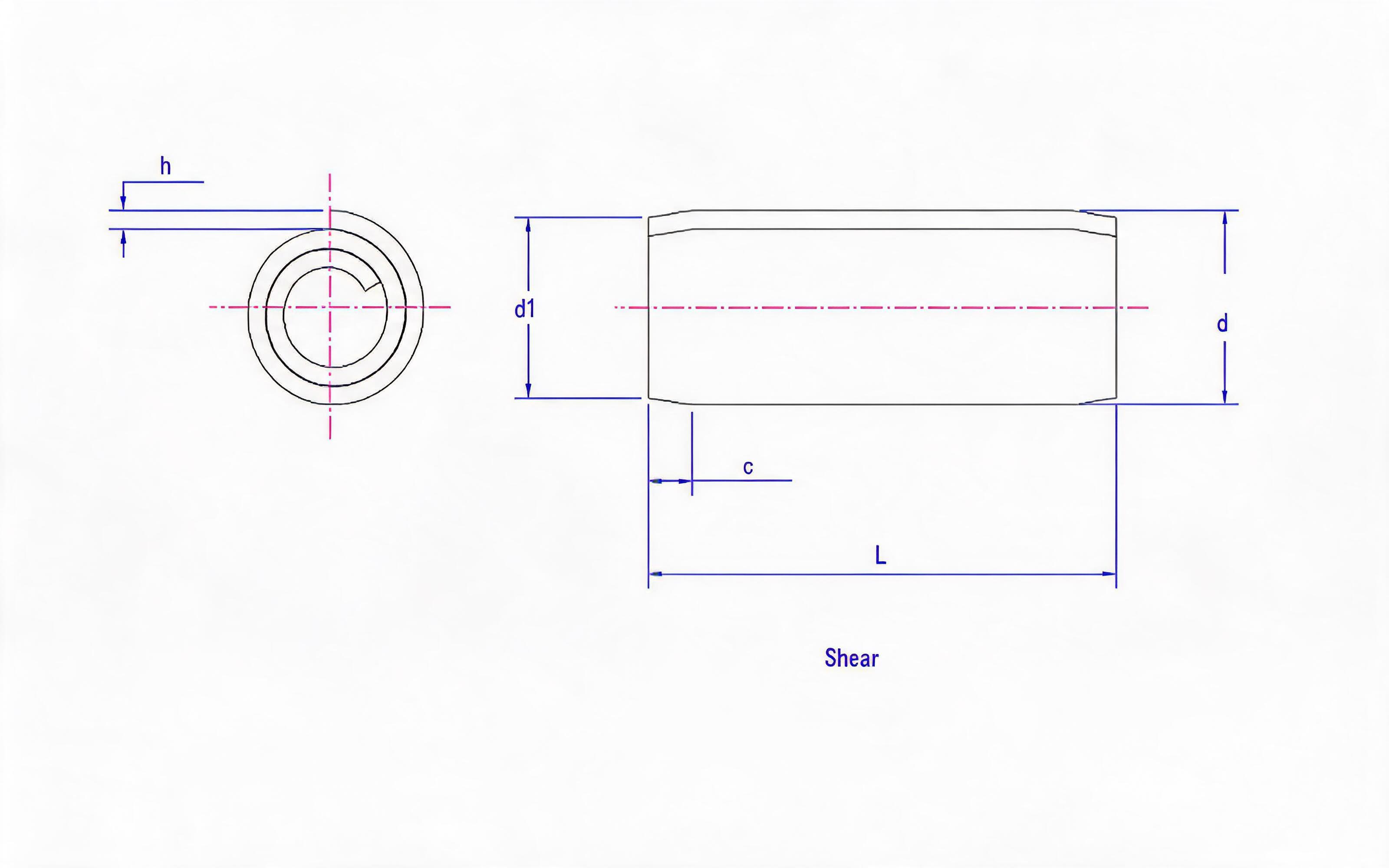 Lightweight coiled elastic cylindrical pin (austenitic stainless steel) Standard Drawing