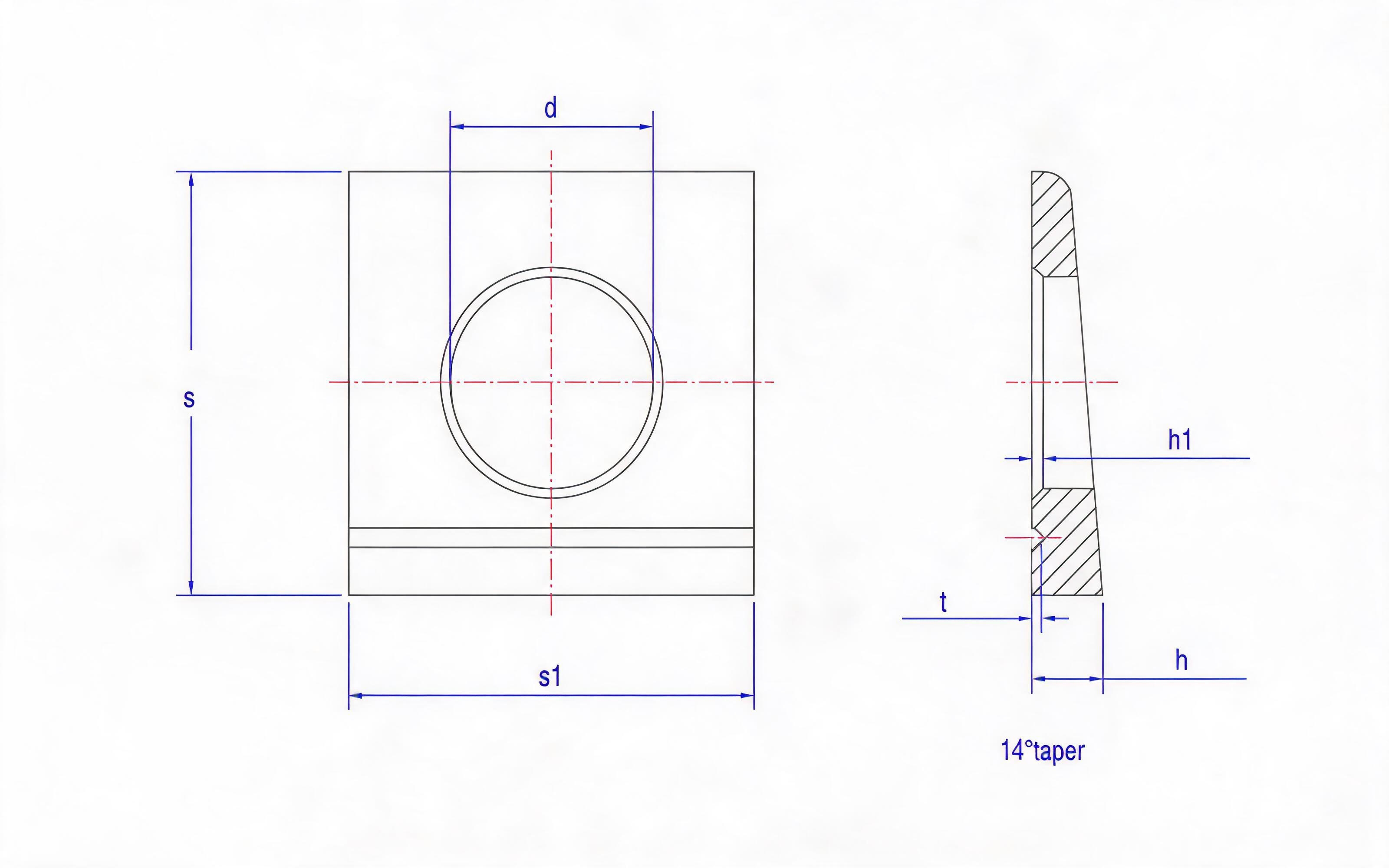 Square Washer for High-strength Bolt Connection of Steel Structure I-beam Standard Drawing
