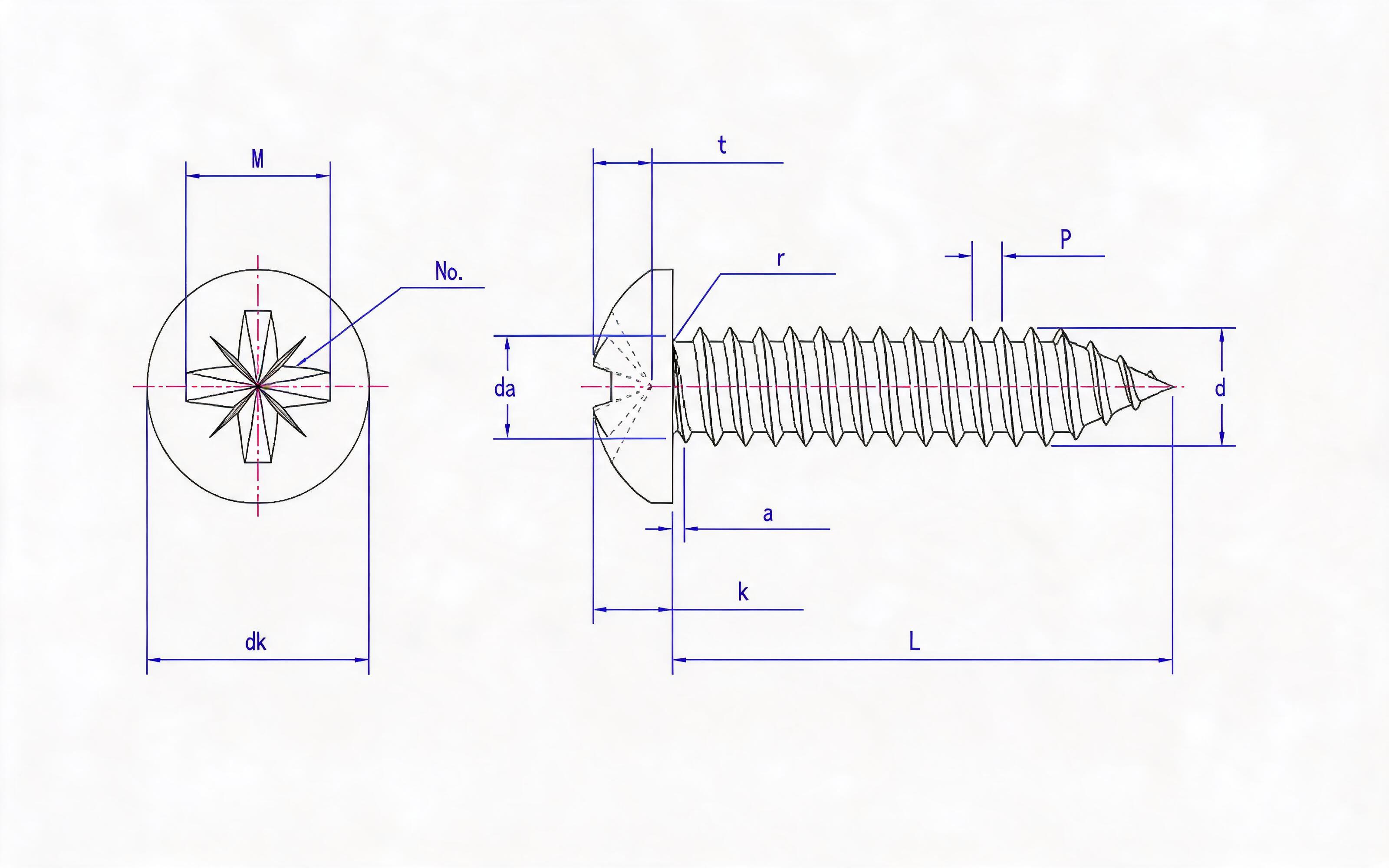 Type C panhead self-tapping screw with herringbone groove Standard Drawing