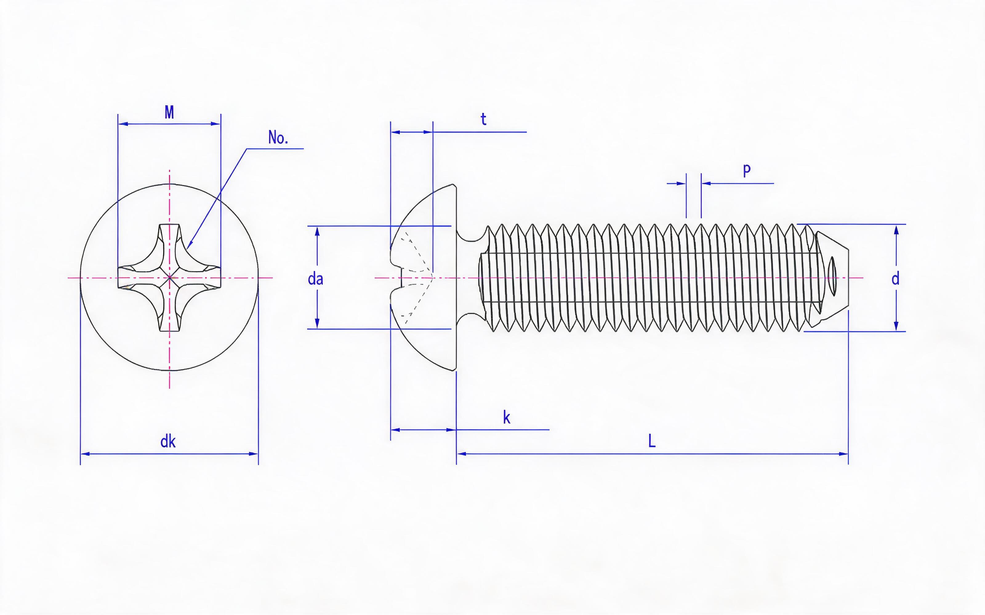 Cross recessed panhead self-tapping screw (type H) Standard Drawing