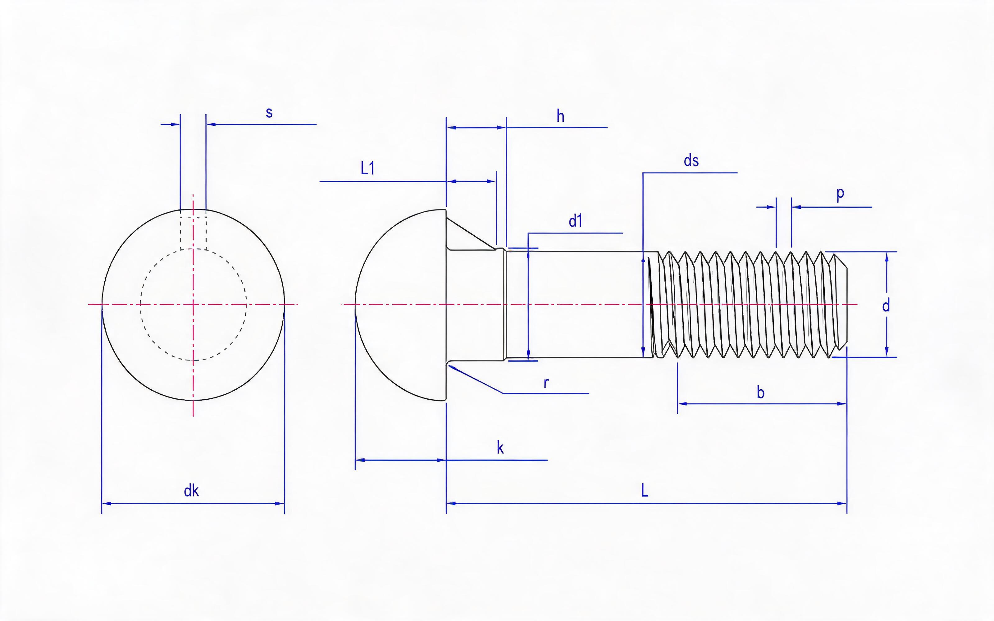 Half round head mortise bolt Standard Drawing
