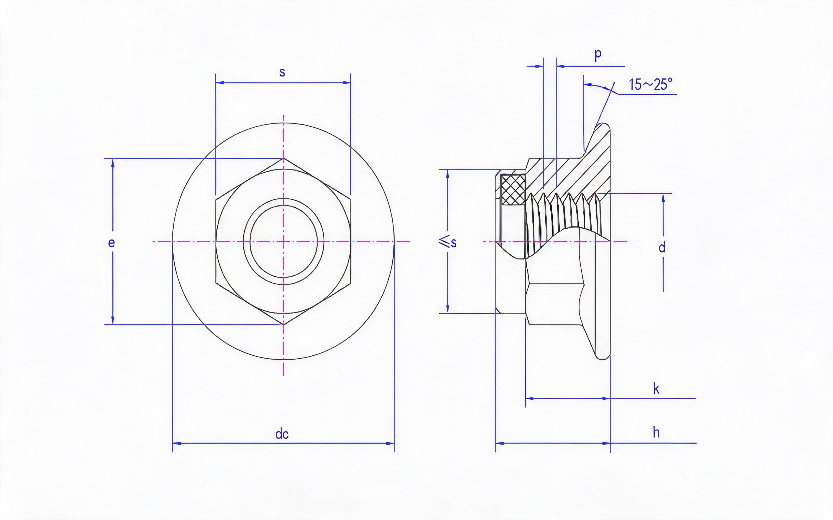 Type 2 non-metallic insert hexagon flange lock nut Standard Drawing