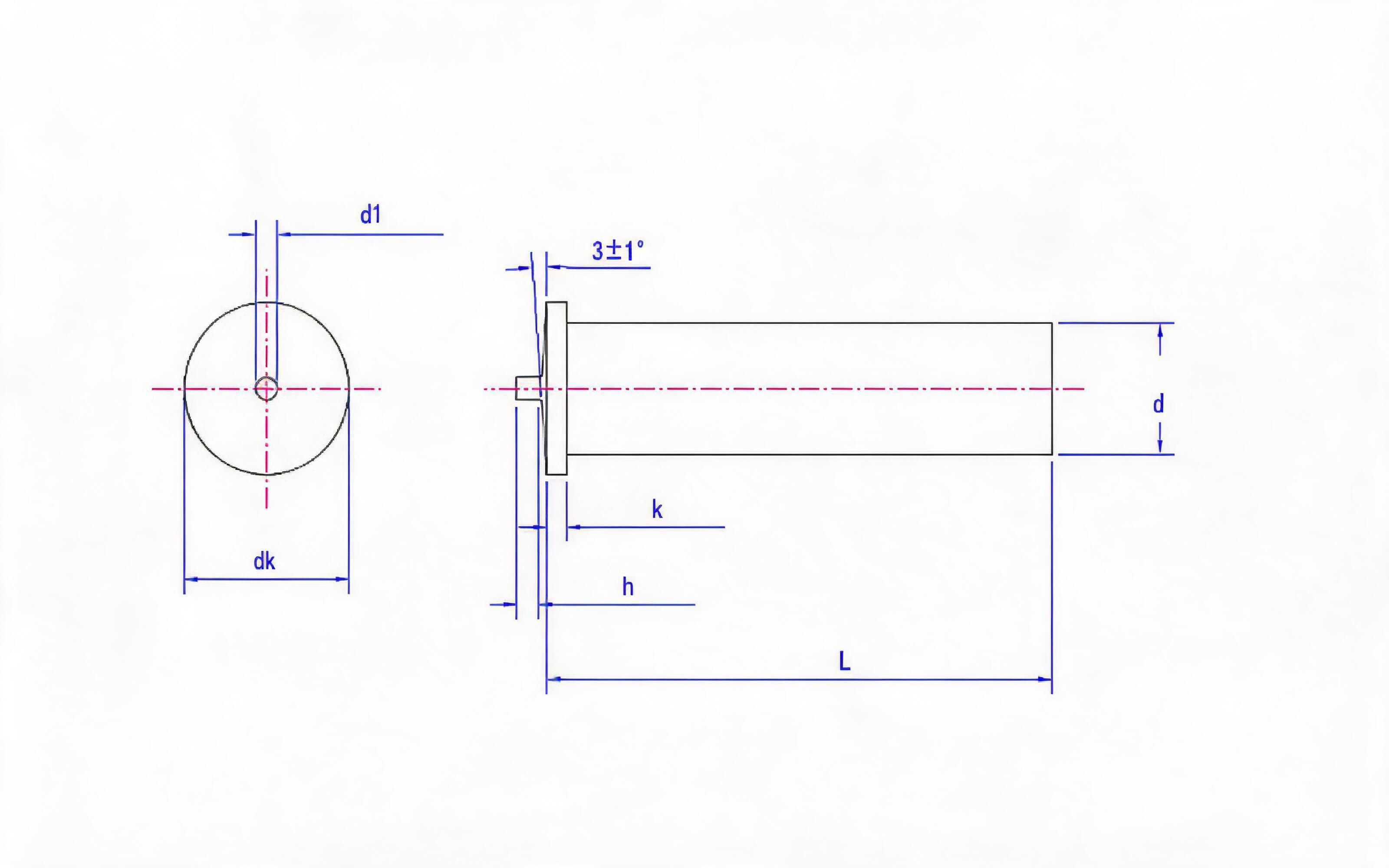 Headless stud for energy storage welding (UT type) Standard Drawing