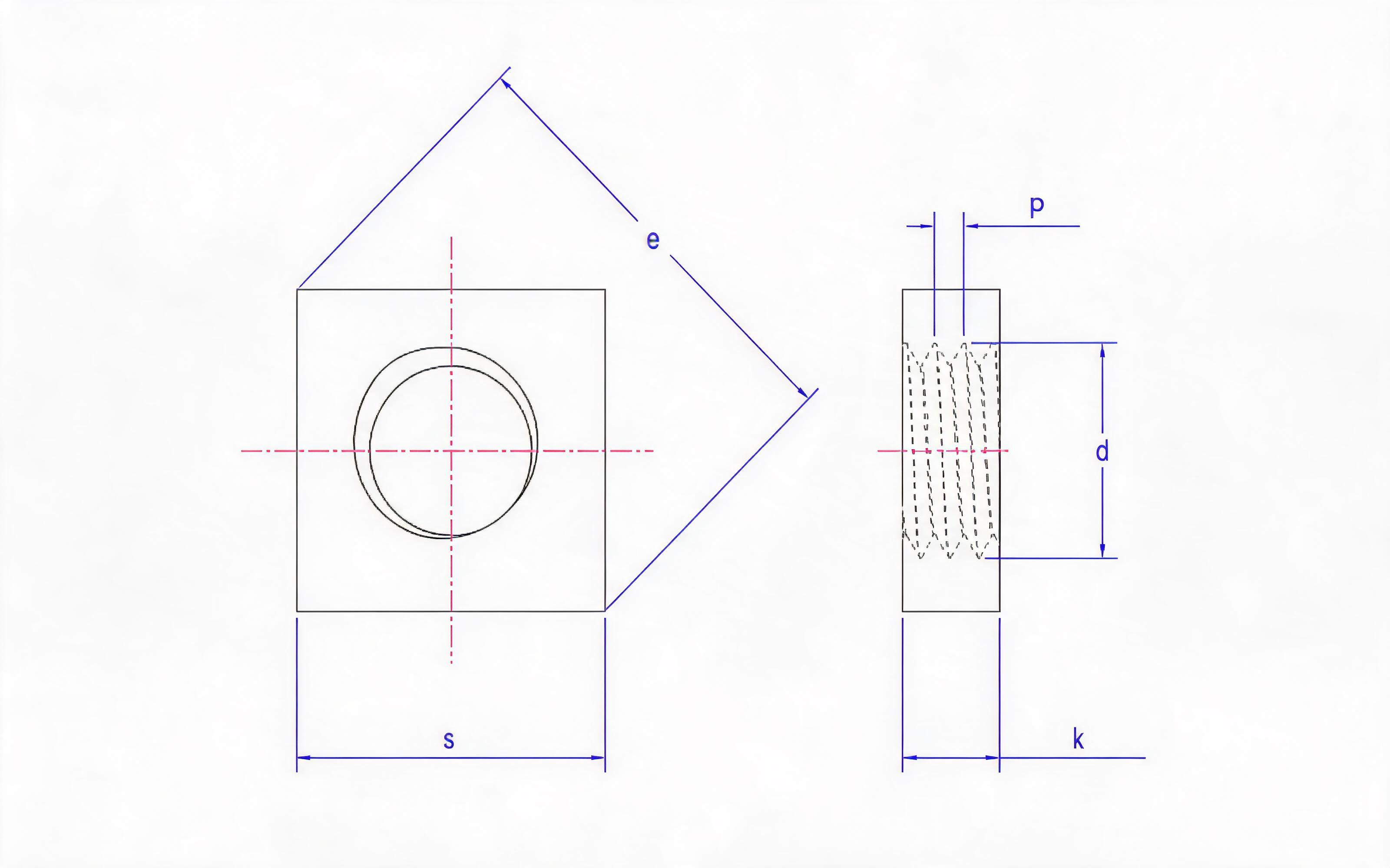 Thin square nut Standard Drawing
