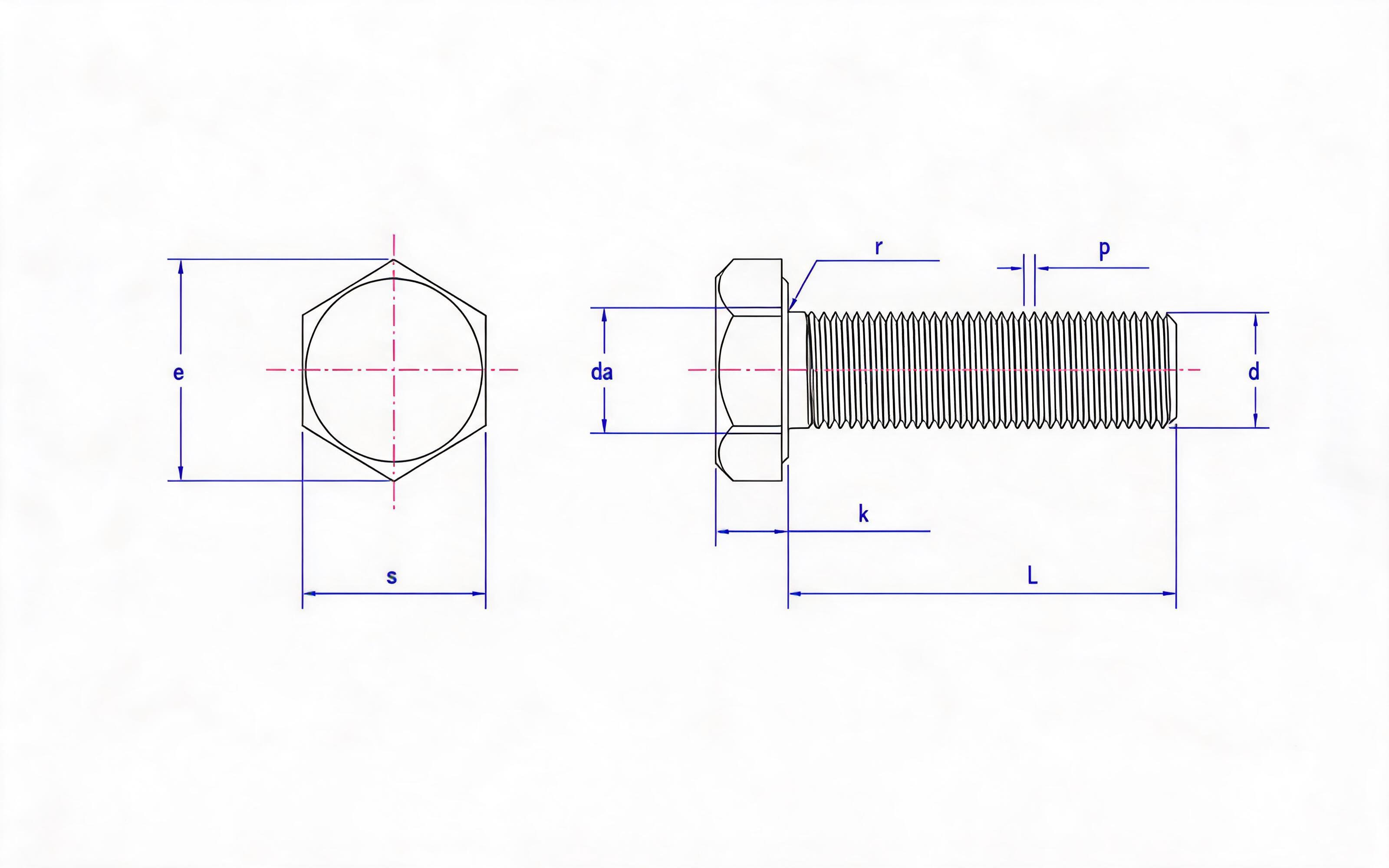 Full thread fine thread hexagon bolt Standard Drawing