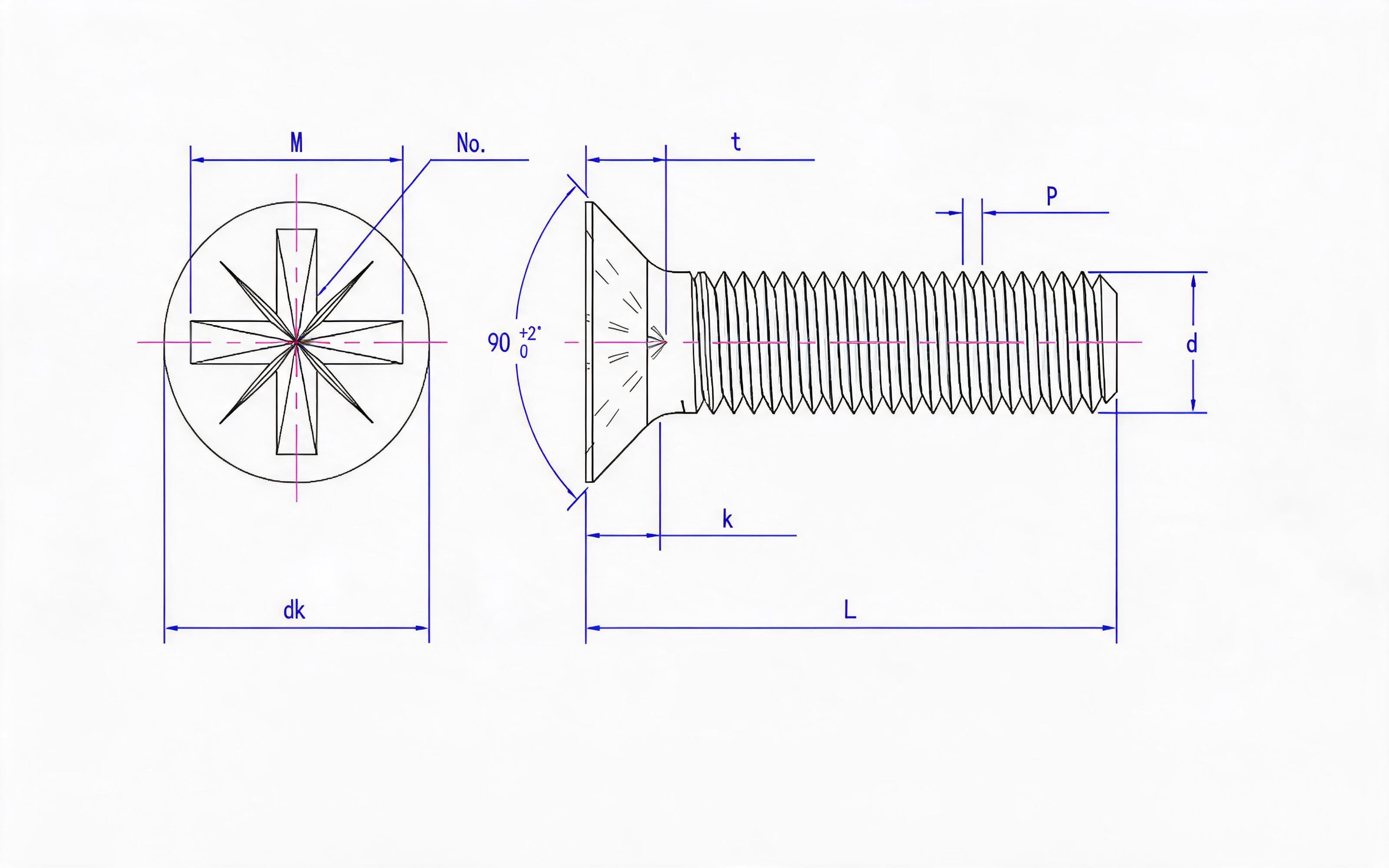 Grade 8.8, stainless steel and non-ferrous light herringbone groove countersunk head screw (Z-groove) Standard Drawing