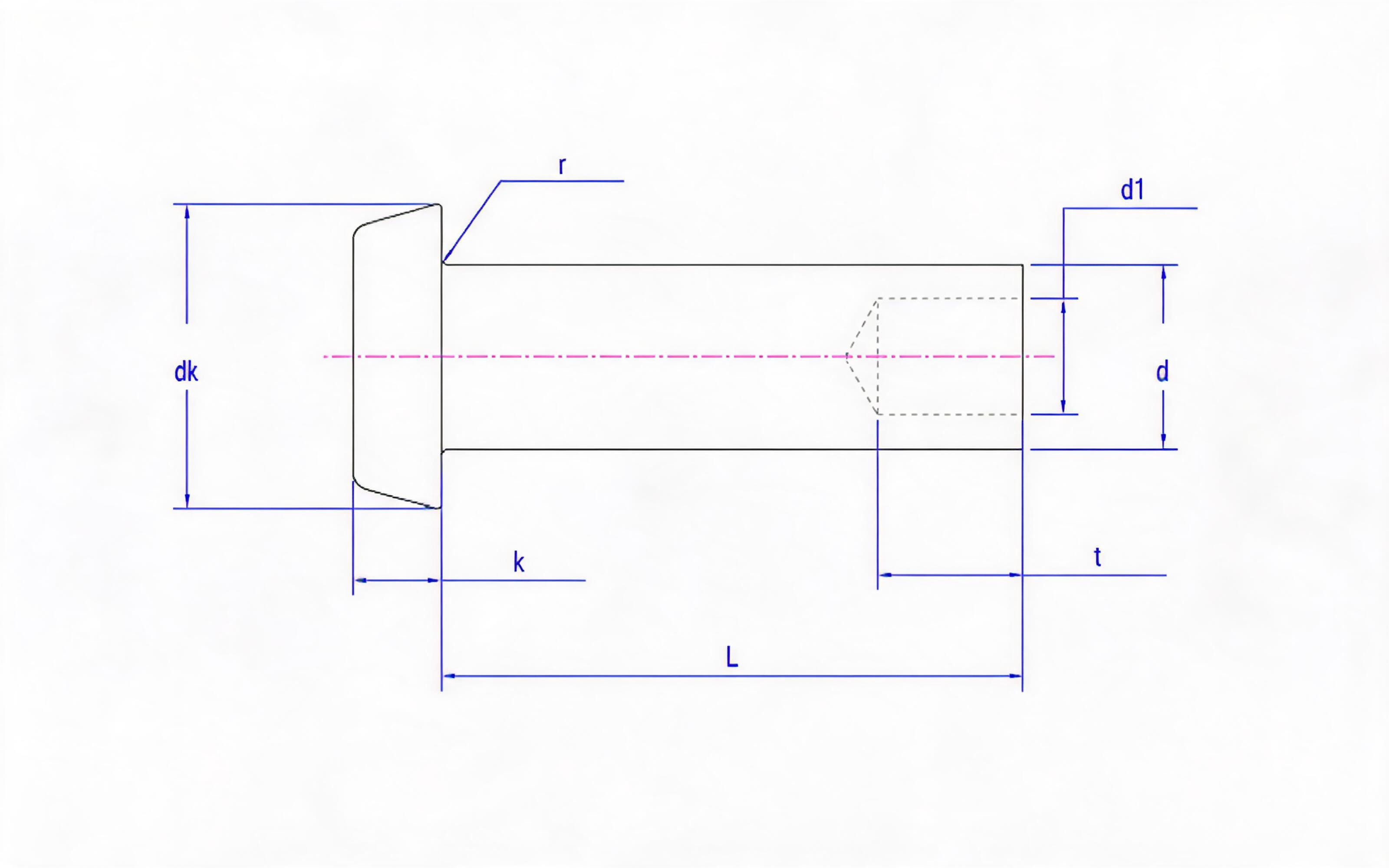 FLAT TAPE HEAD HALF HOOK RIVETS (NON-FERROUS) Standard Drawing