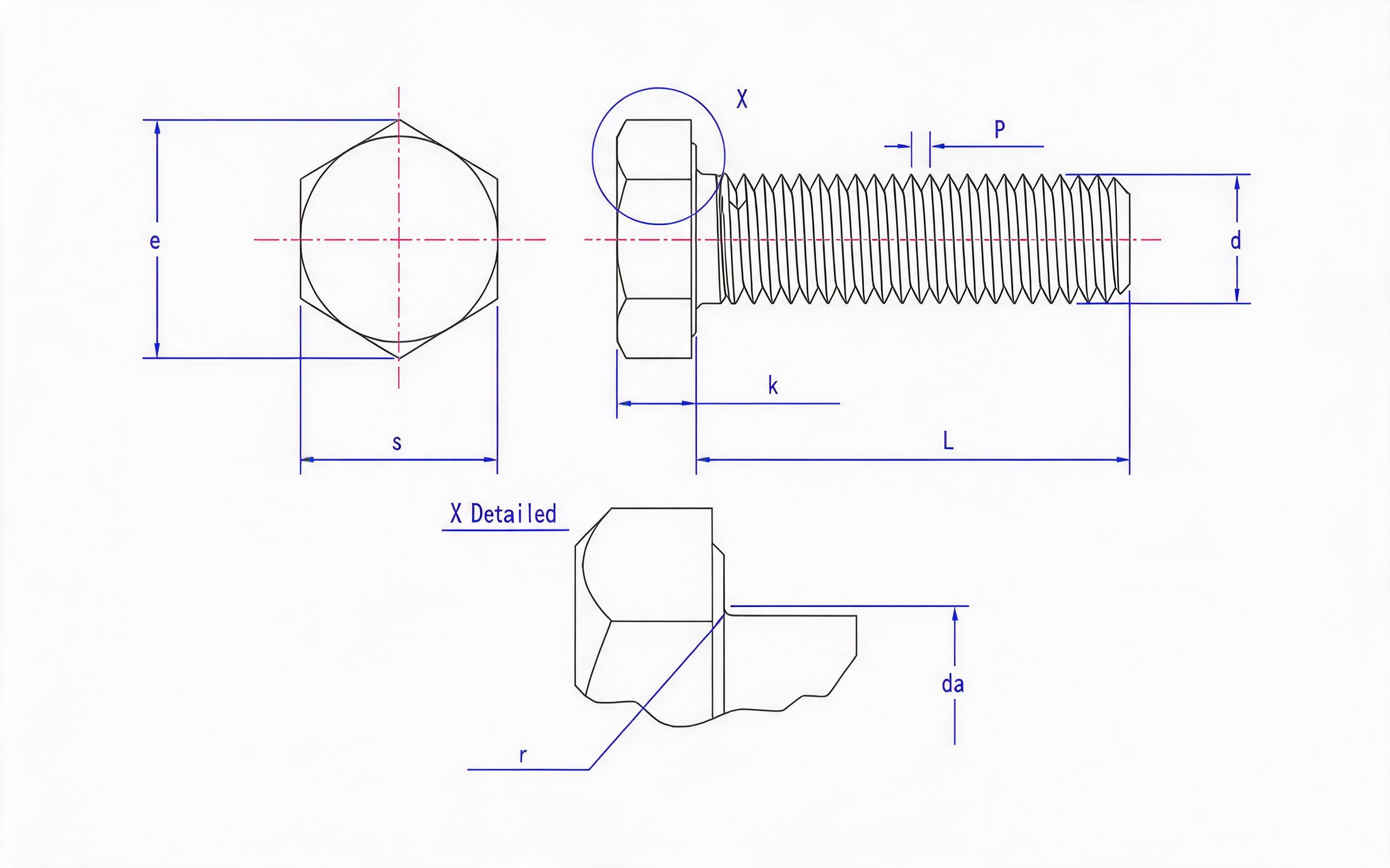Full thread hexagon bolt Standard Drawing