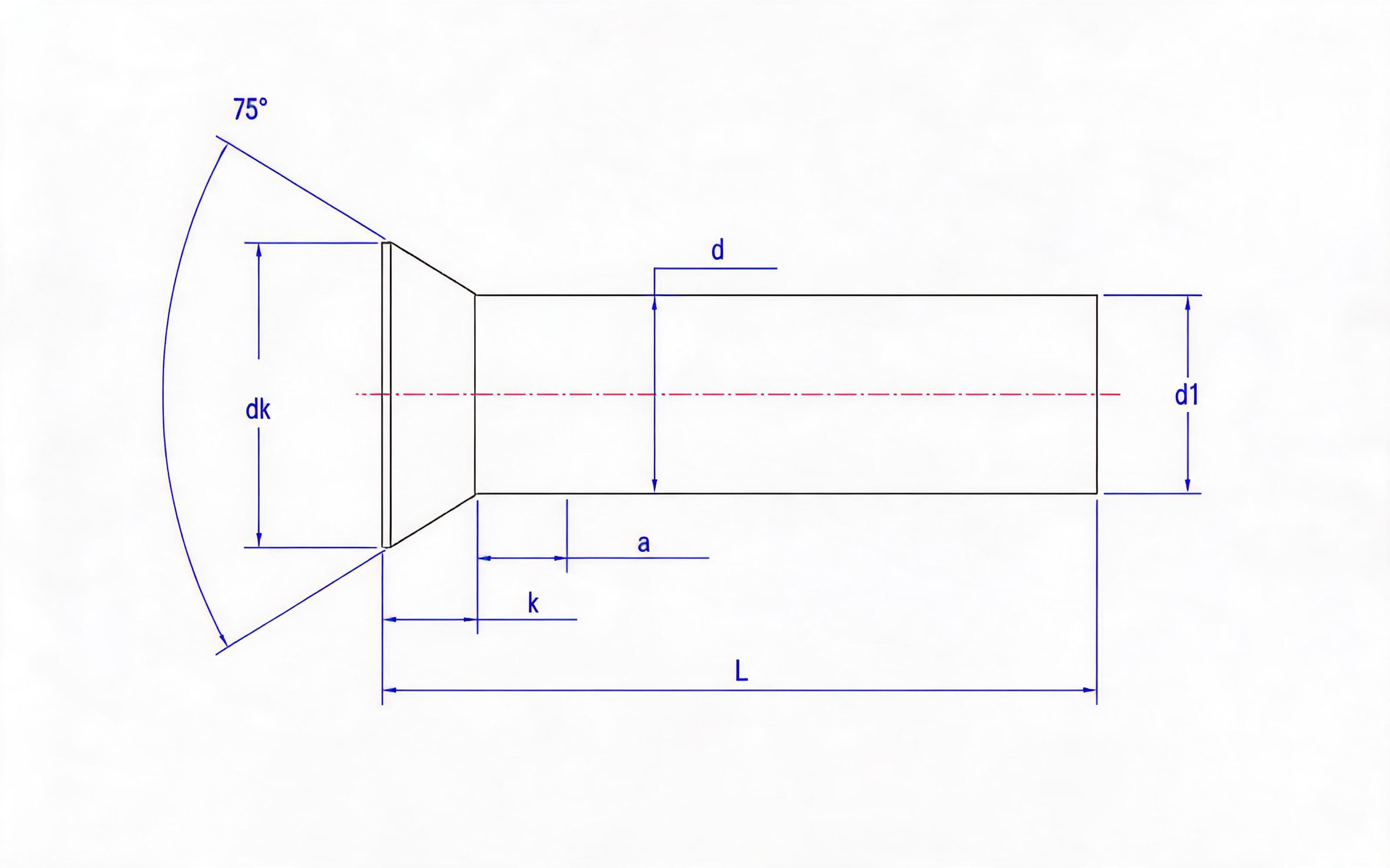 COUNTERSUNK RIVET (1 TO 8mm DIAMETER) Standard Drawing