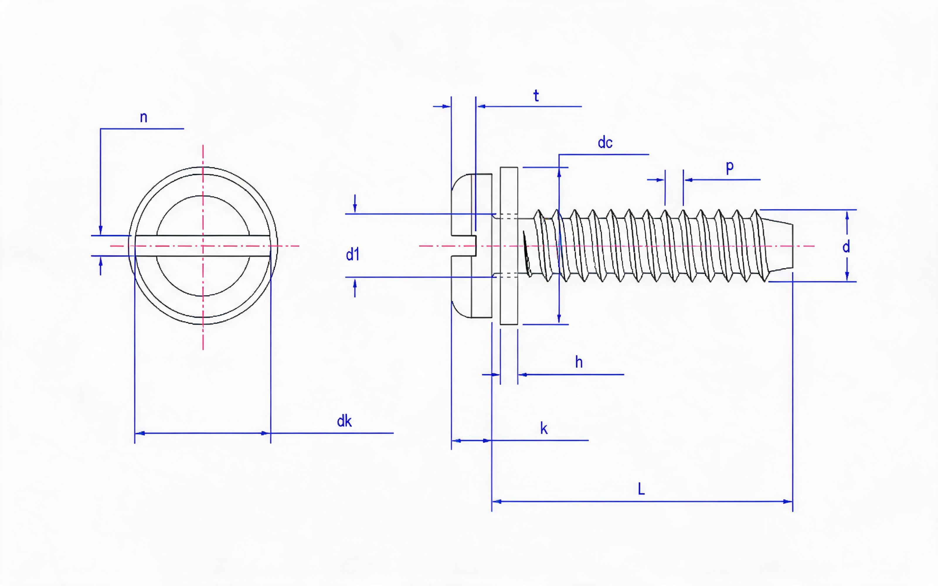 Slotted panhead self-tapping screw and flat washer combination type F Standard Drawing