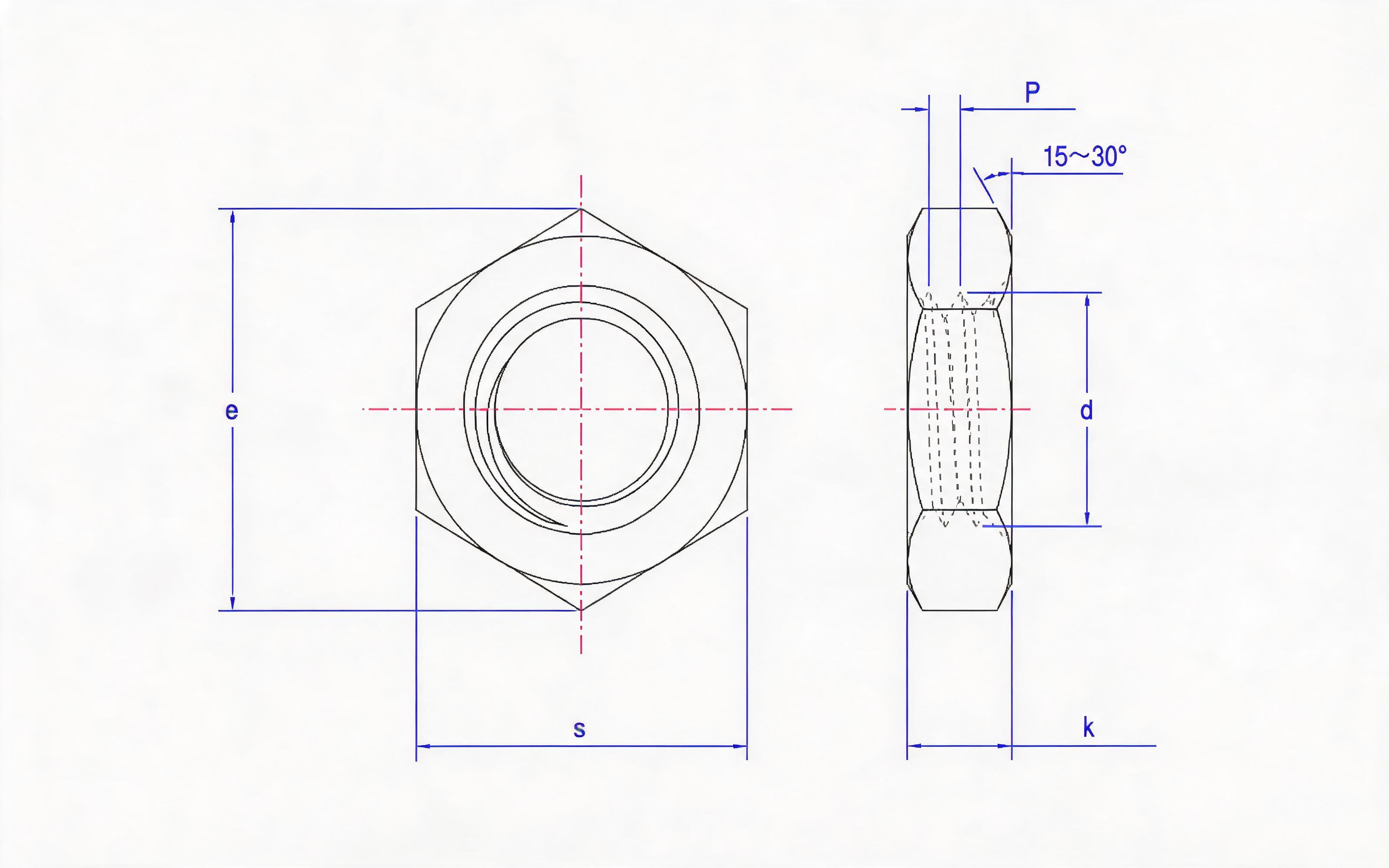 Hexagon fine thread thin nut Standard Drawing