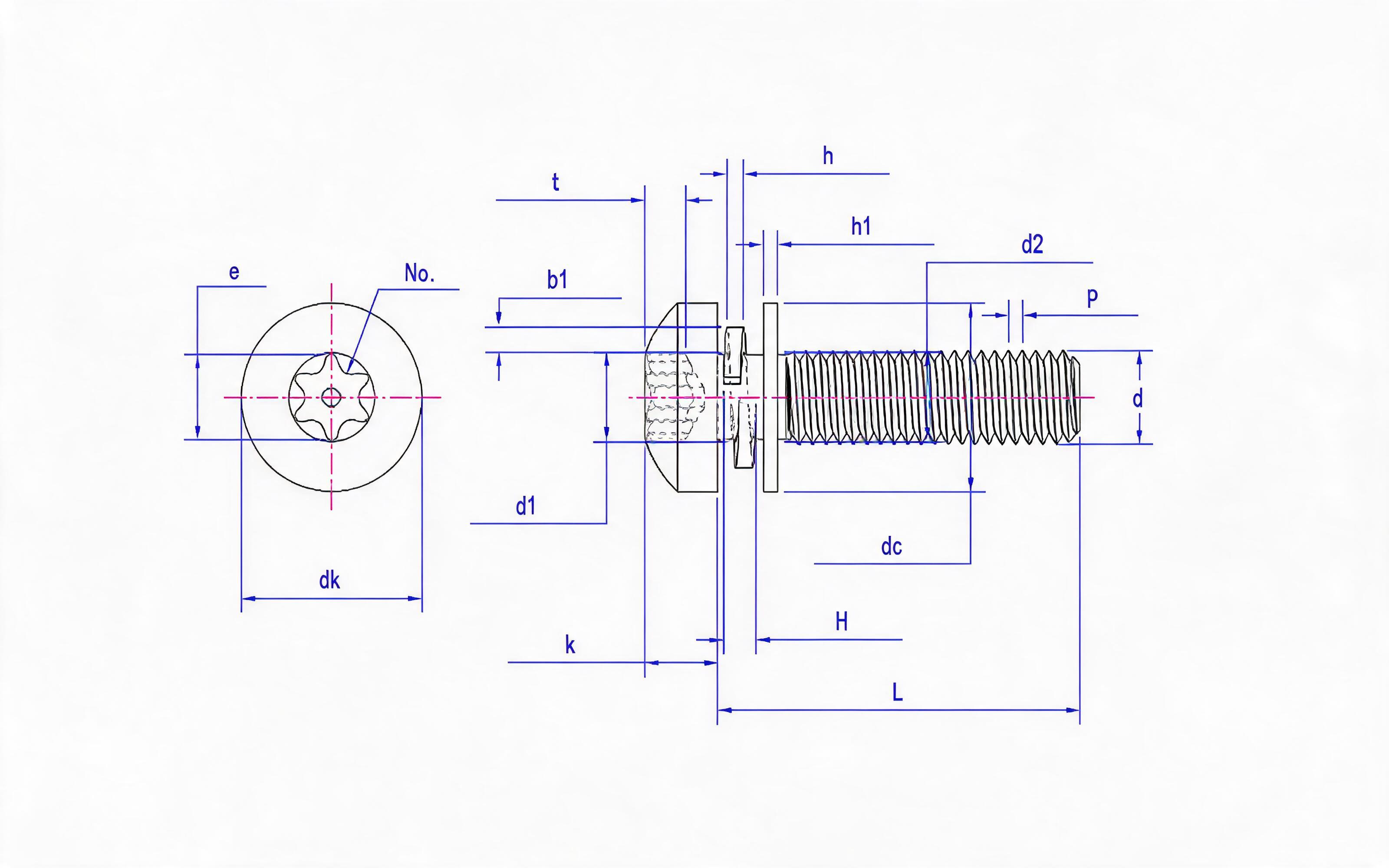 Combination of pan-head screw with column, flat washer and spring washer (enterprise standard) Standard Drawing