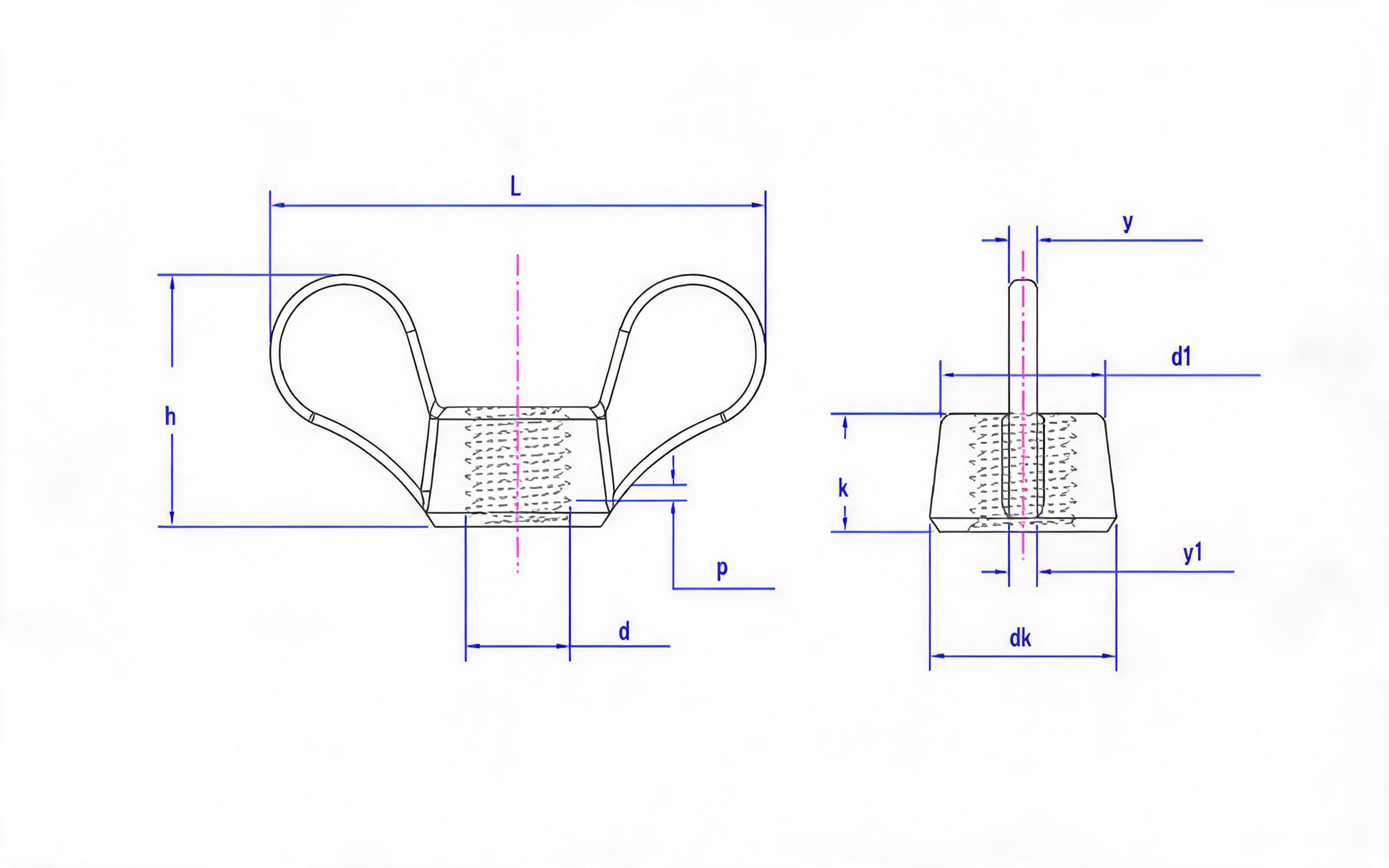 Round wing wing wing nut Standard Drawing