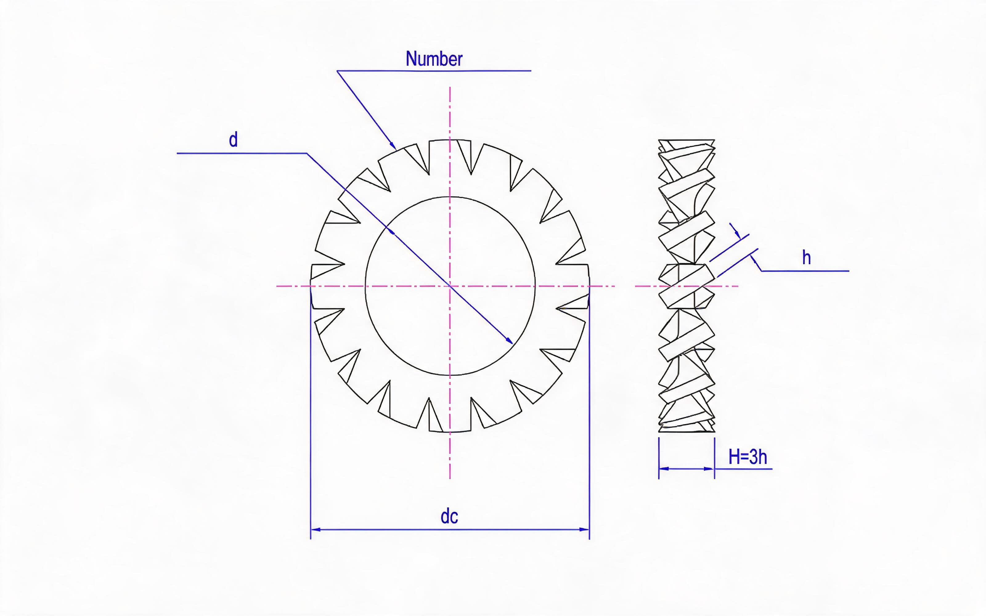 External serrated lock washer for screw and washer assembly Standard Drawing