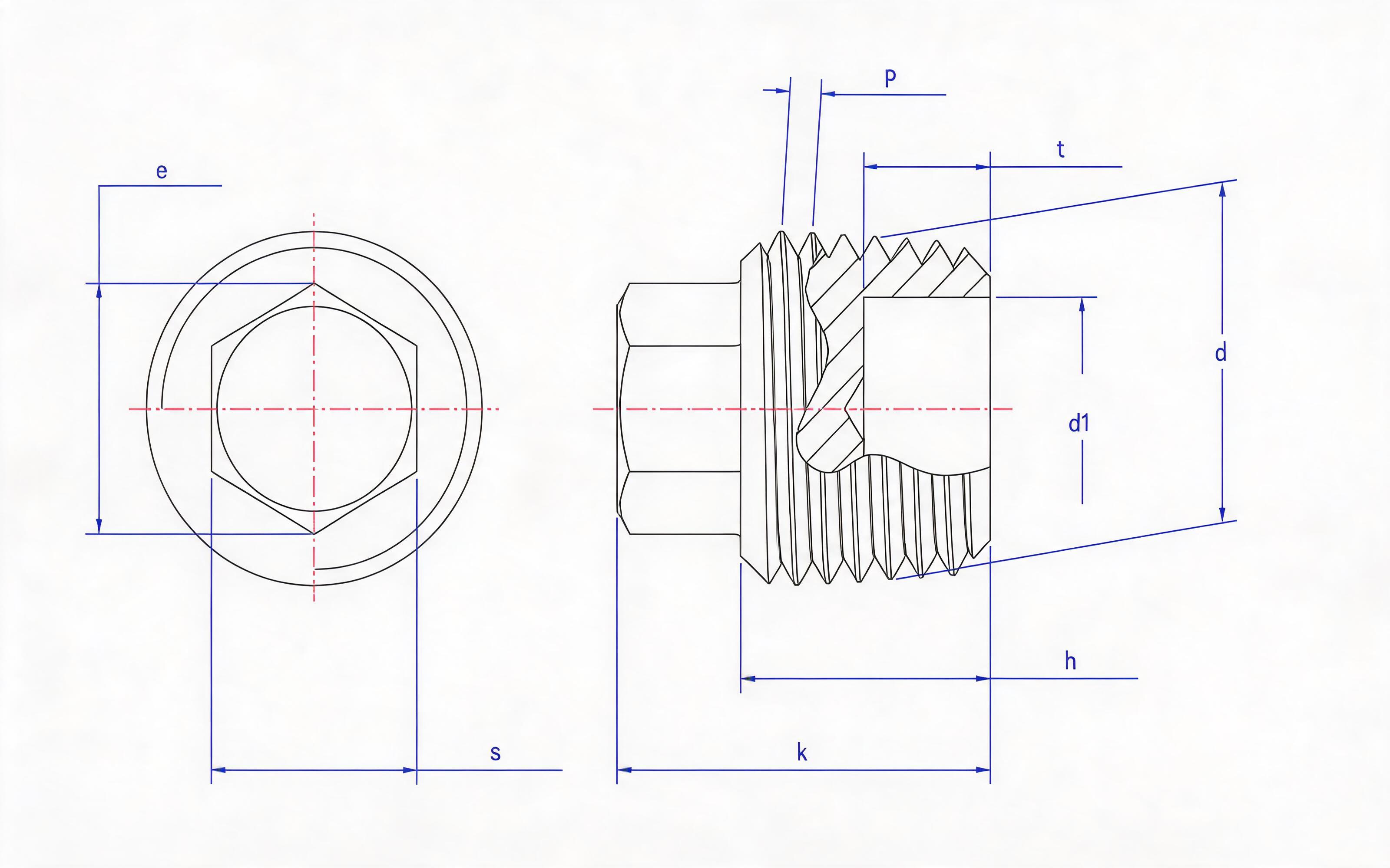 Hexagon head screw plug with unified thread (d ≥ 20mm) Standard Drawing