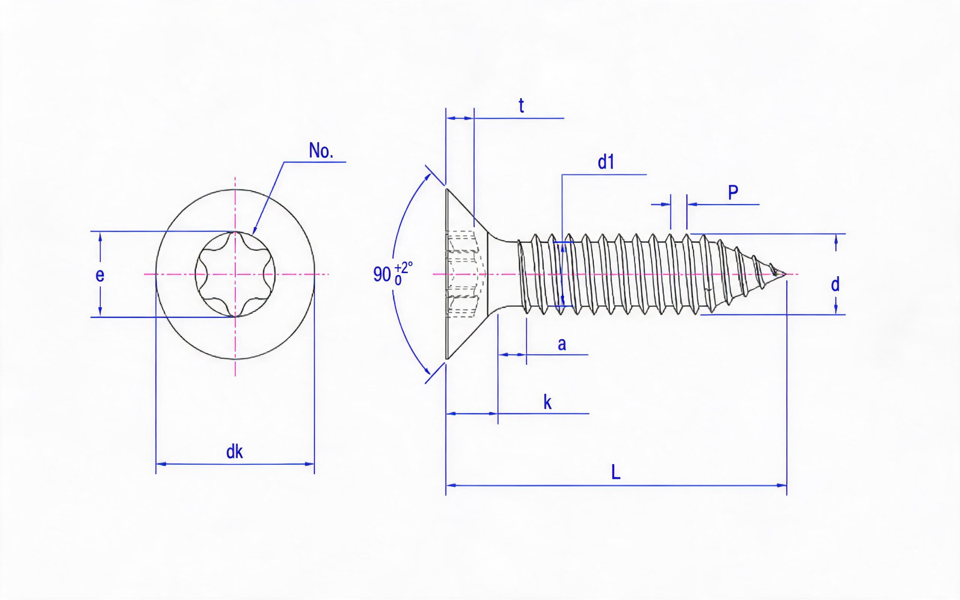 Torx recessed countersunk head self-tapping screw type C Standard Drawing