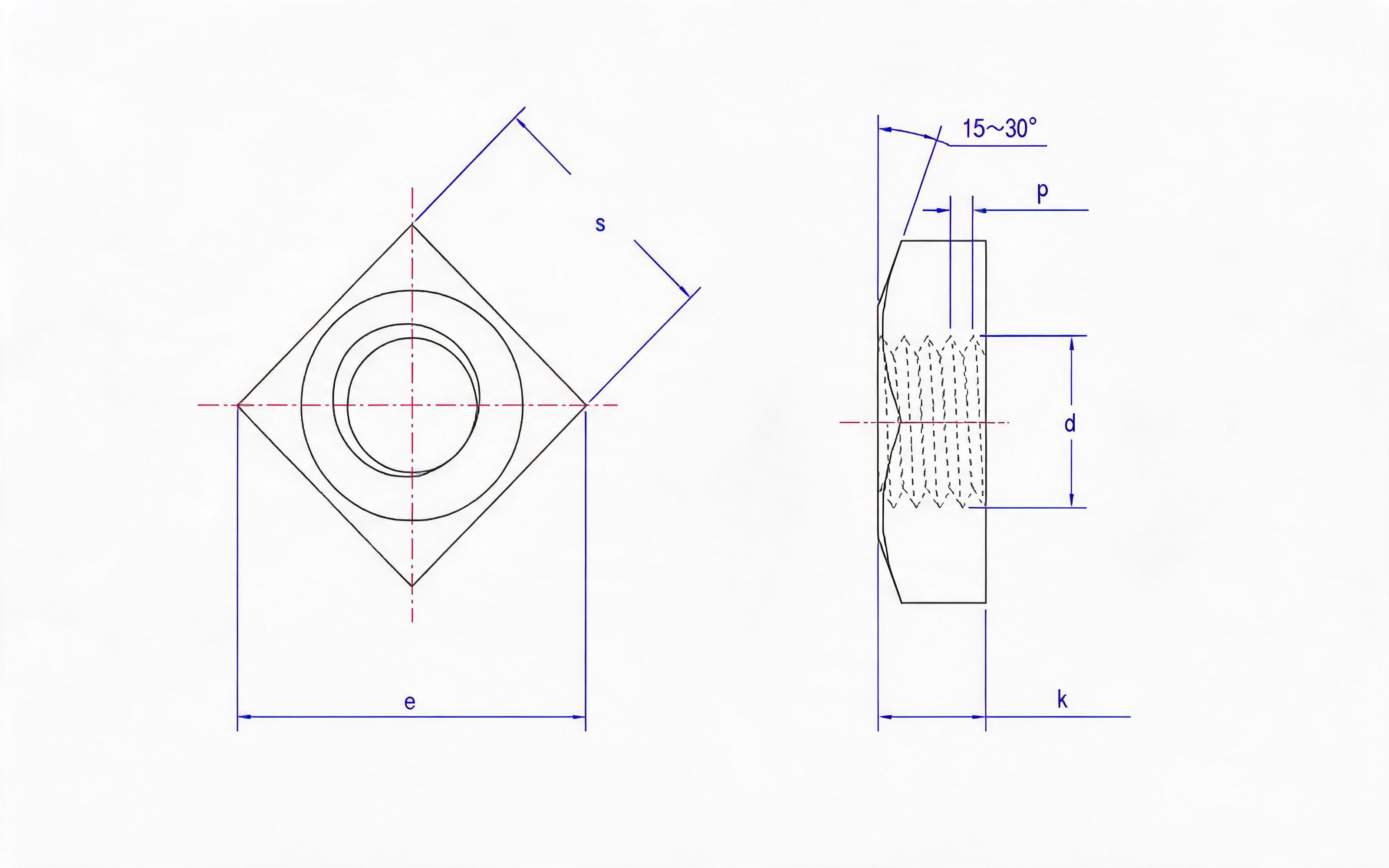 Square nut Standard Drawing