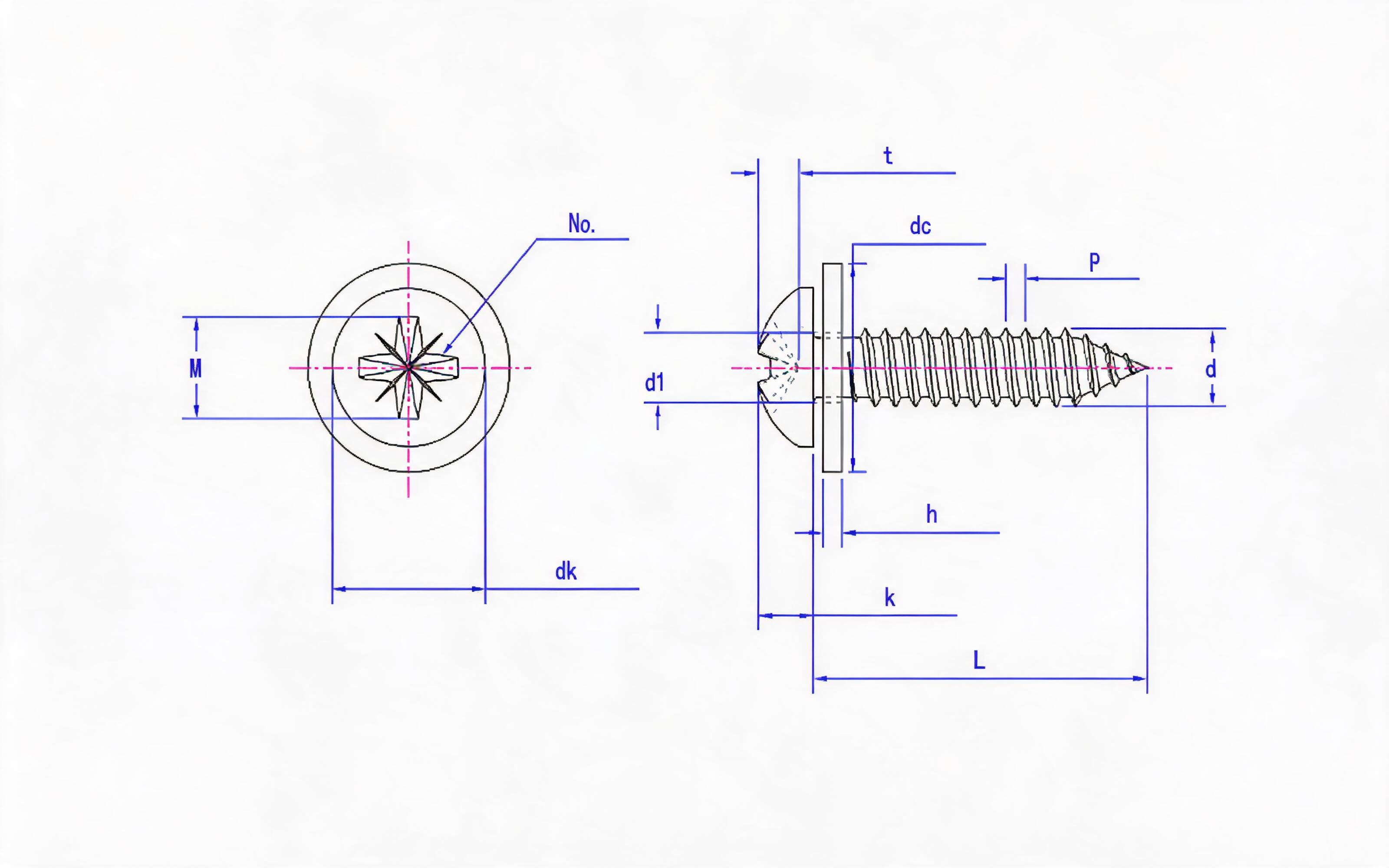 Rice groove panhead self-tapping screw and flat washer combination type C Standard Drawing
