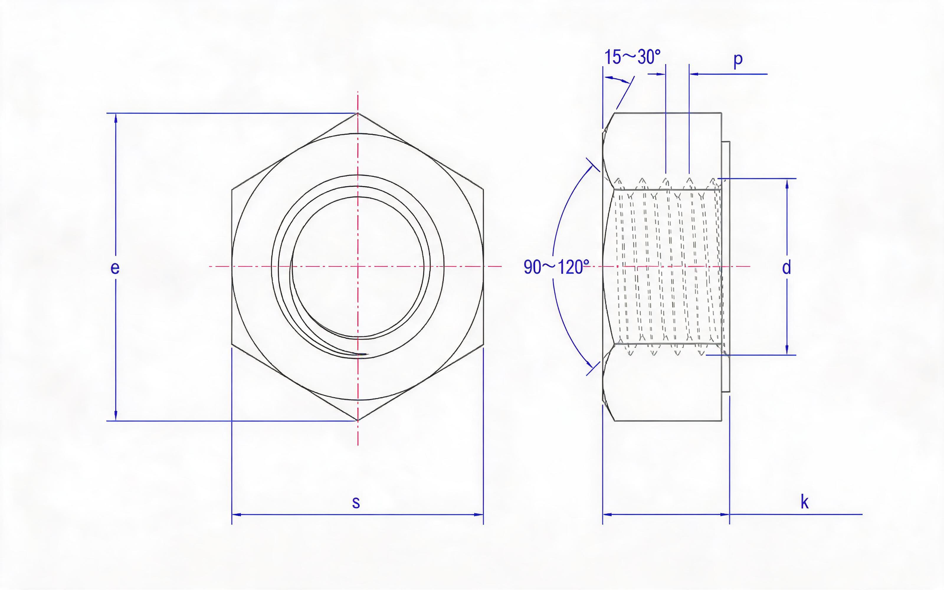 Single Chamfer 1 Big Hexagon Nut for Grade 10 Bolting Structure Standard Drawing