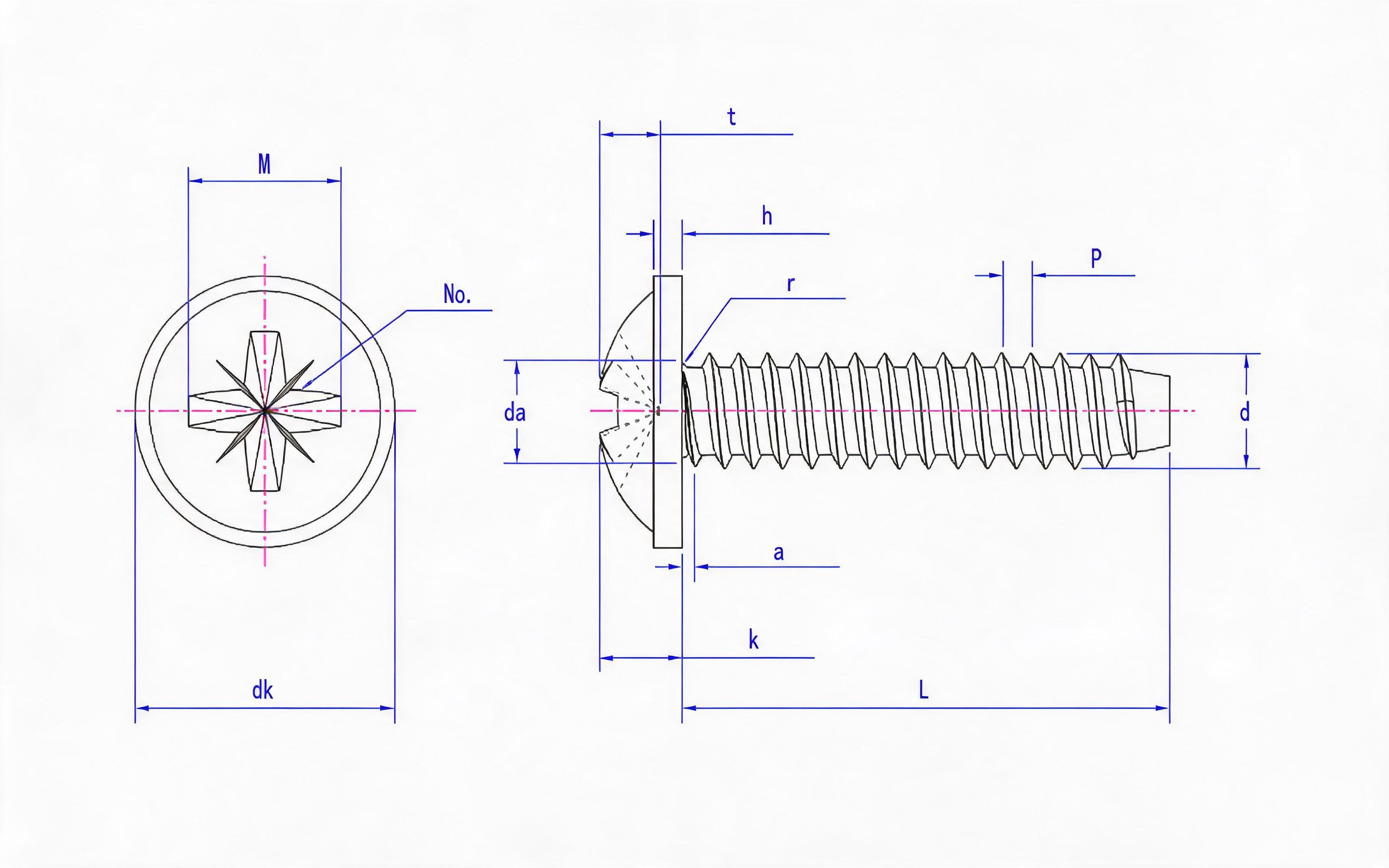 Type F self-tapping screw with herringbone groove round head flange Standard Drawing