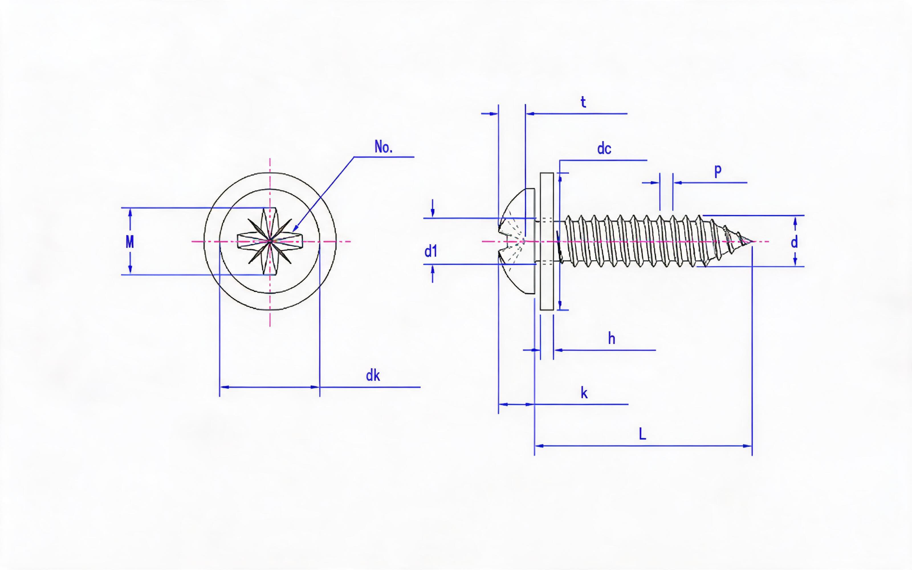 Rice groove panhead self-tapping screw and flat washer combination type C Standard Drawing