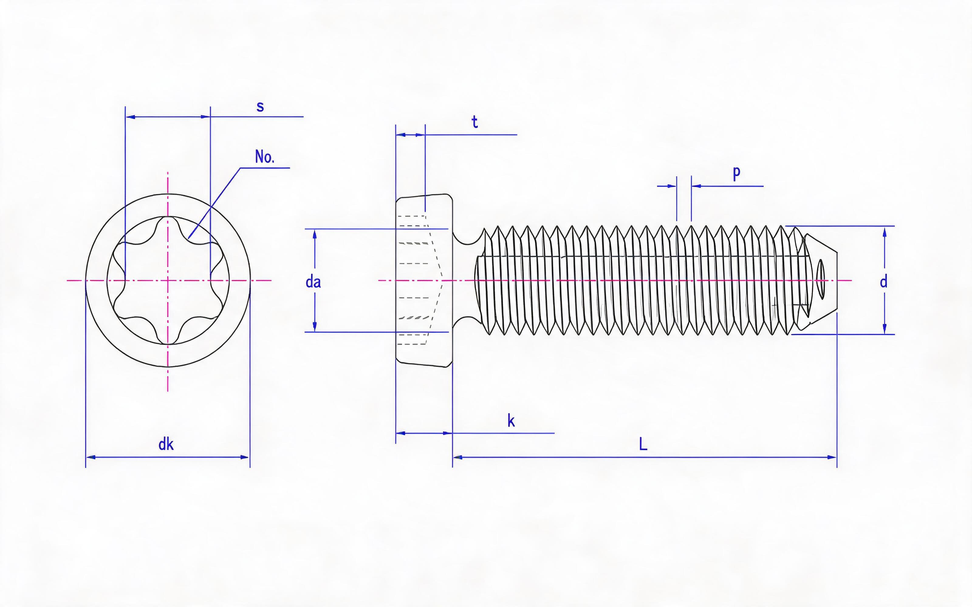 Torx recessed cheese head self-tapping locking screw Standard Drawing