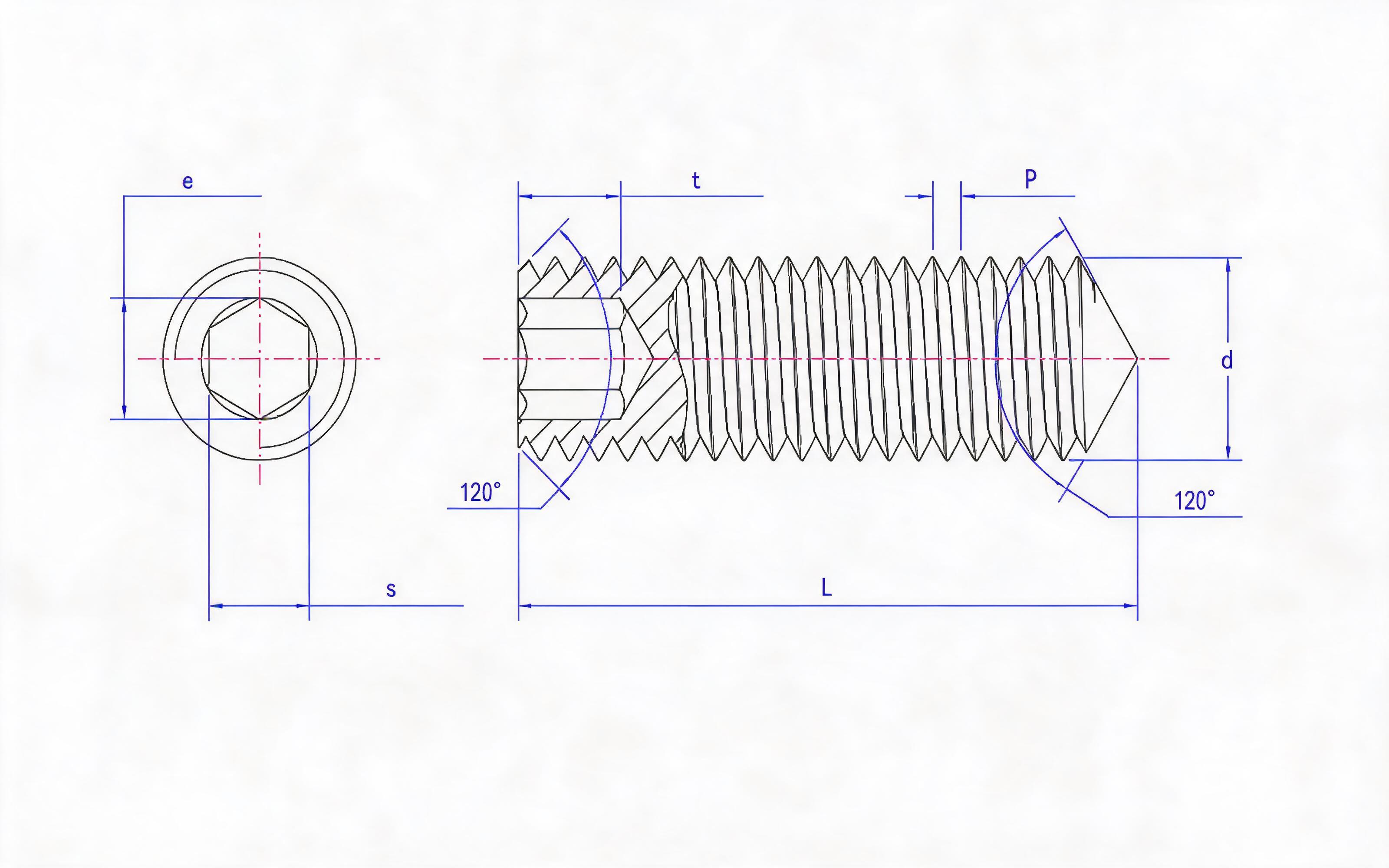 Hexagon cone end set screw Standard Drawing